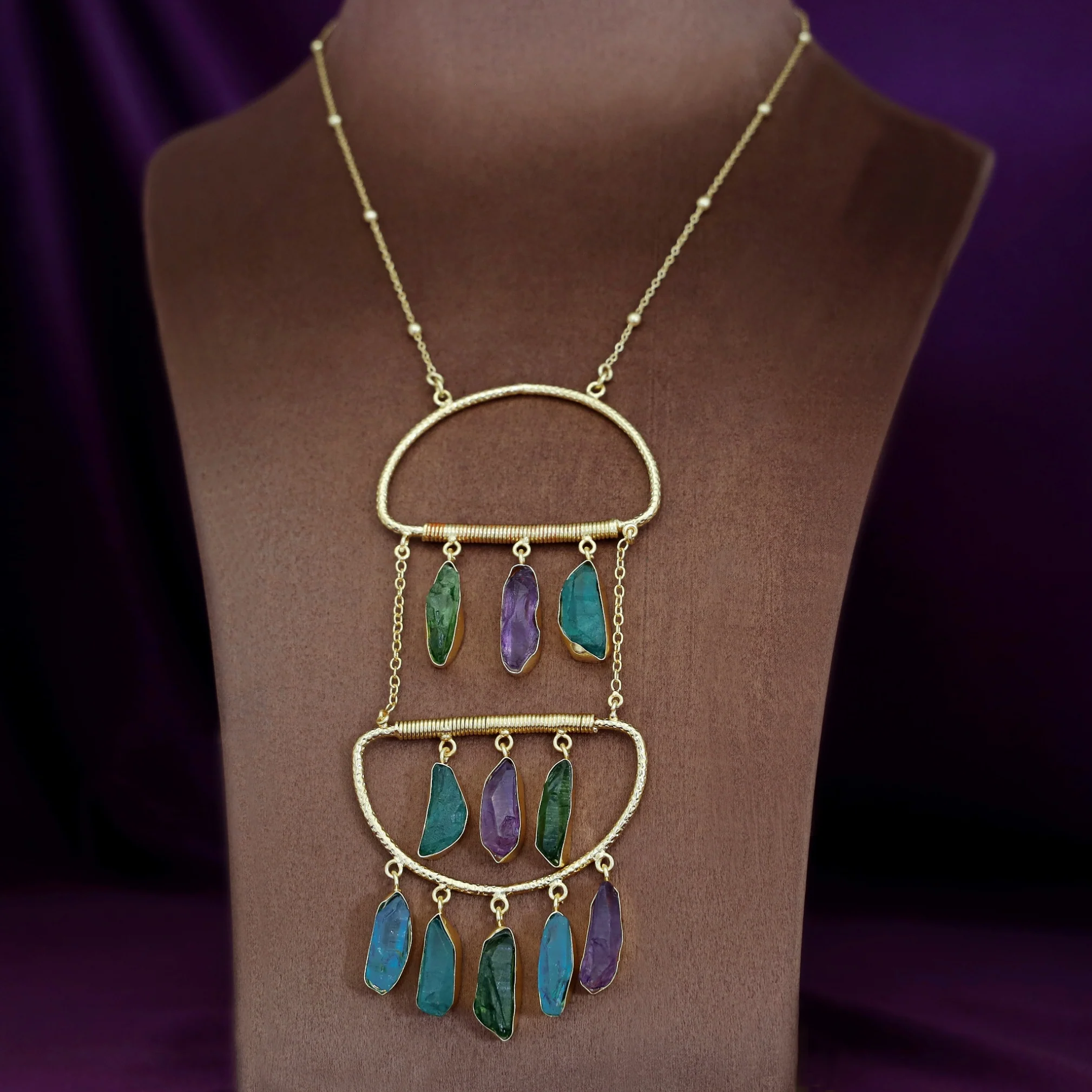 Alira Golden Hanging Dyed Stone Long Neckpiece - Image 4