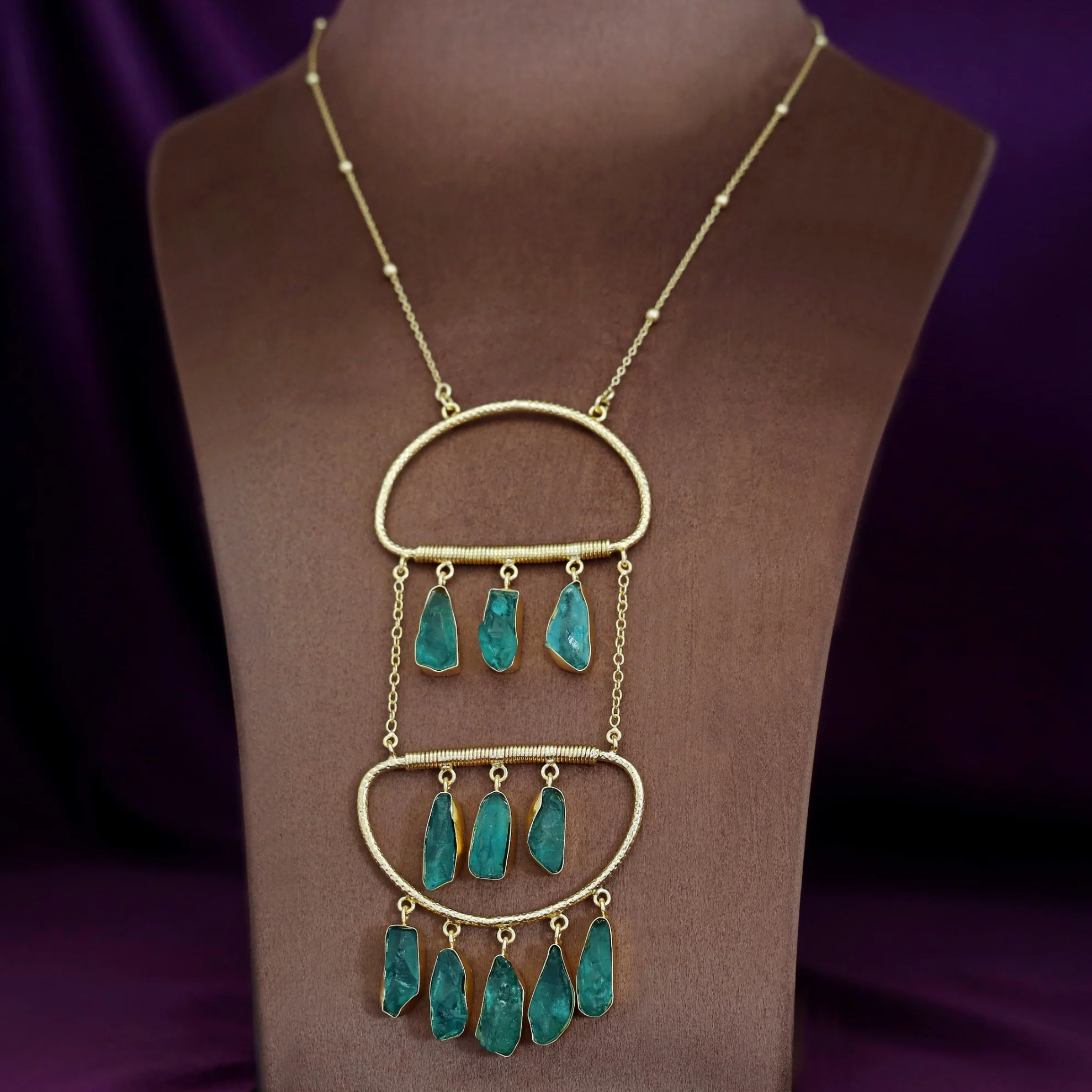 Alira Golden Hanging Dyed Stone Long Neckpiece - Image 5