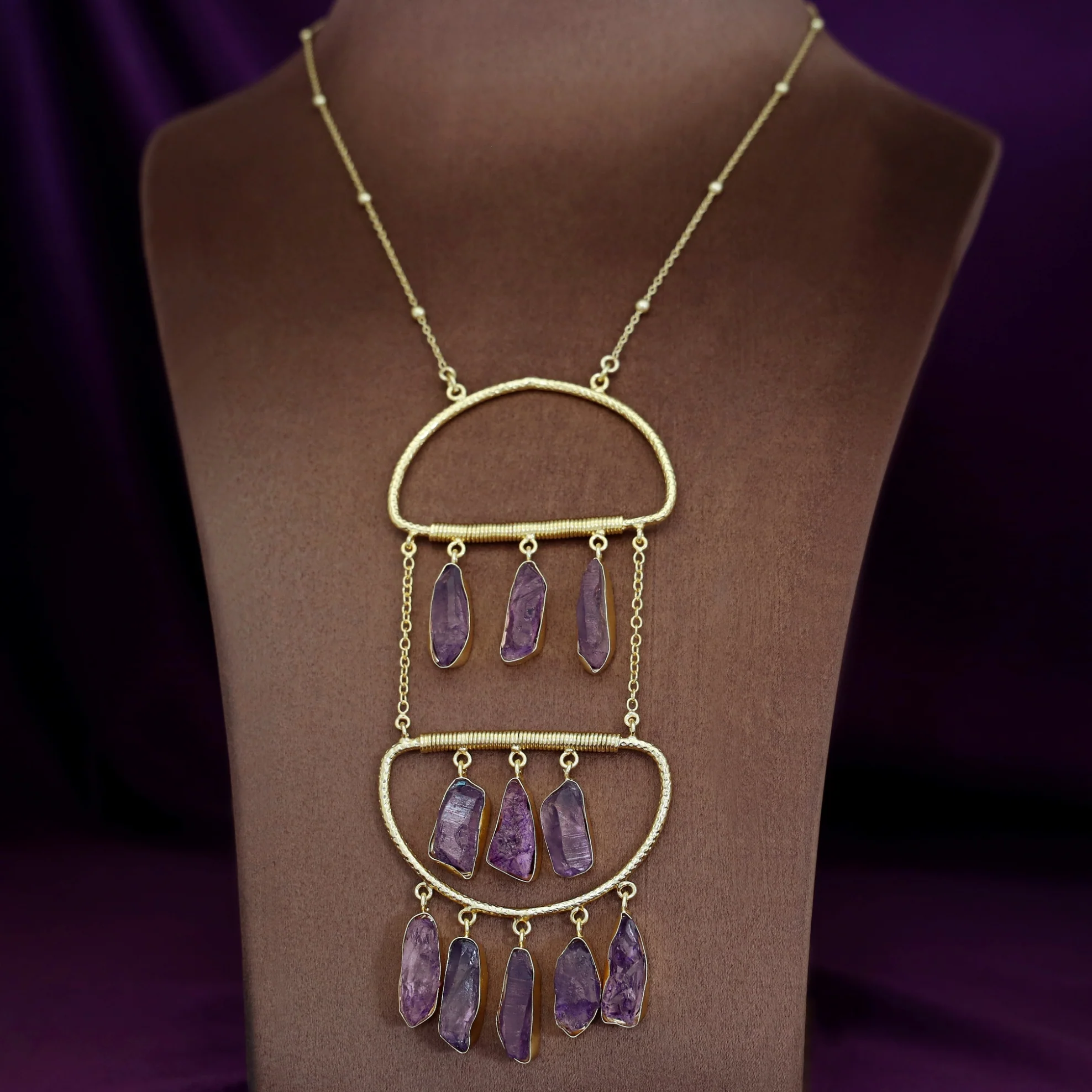Alira Golden Hanging Dyed Stone Long Neckpiece - Image 6