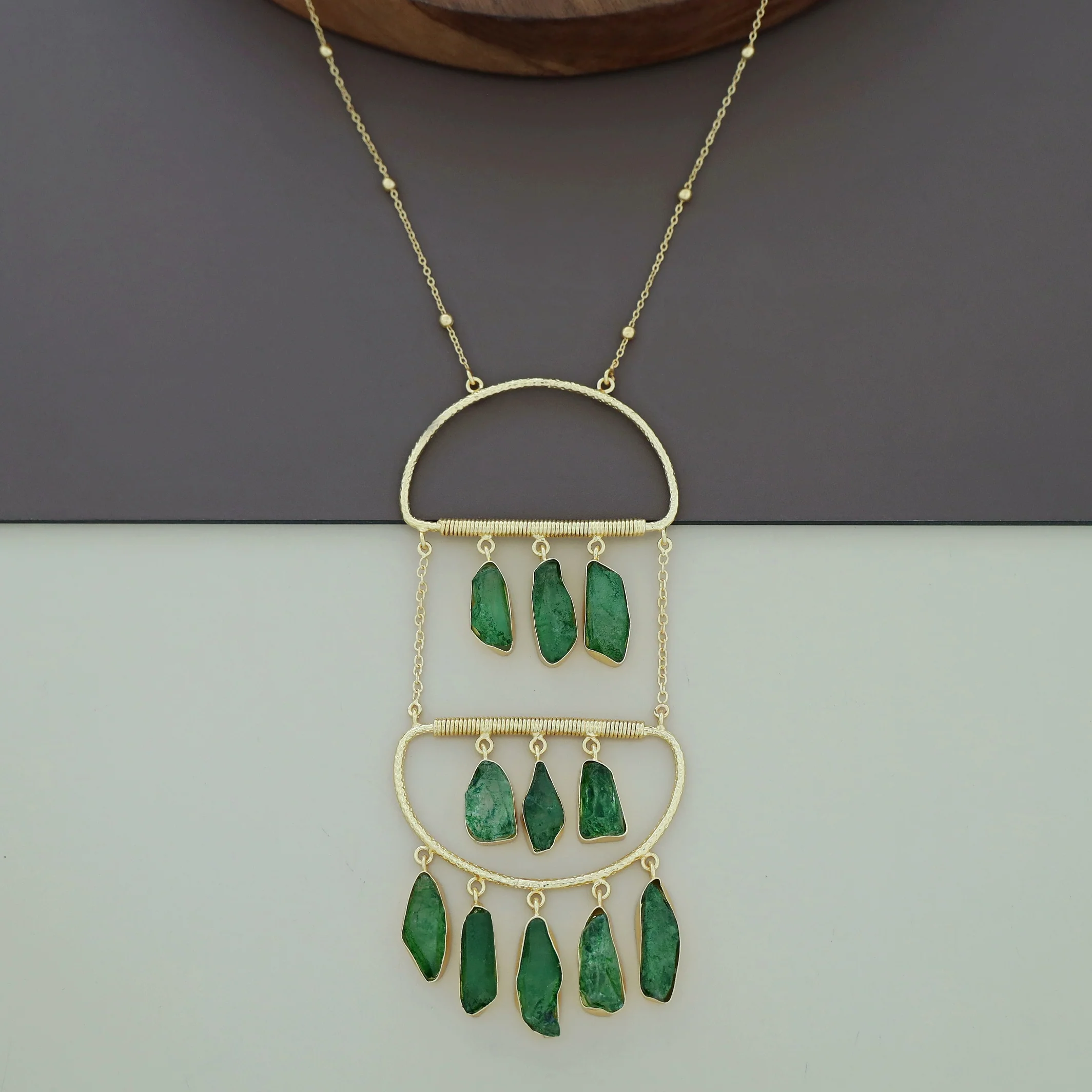 Alira Golden Hanging Dyed Stone Long Neckpiece - Image 7