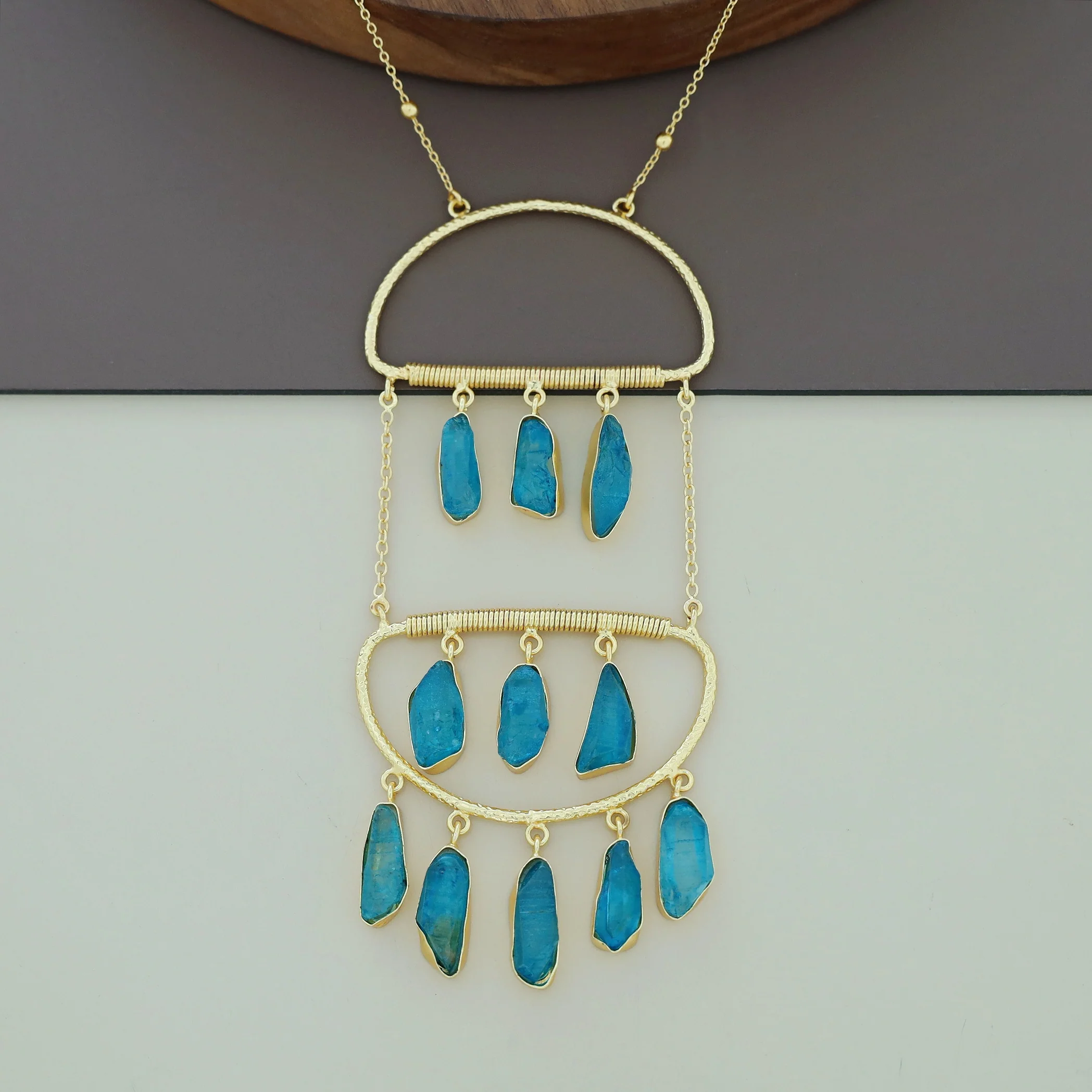 Alira Golden Hanging Dyed Stone Long Neckpiece - Image 8