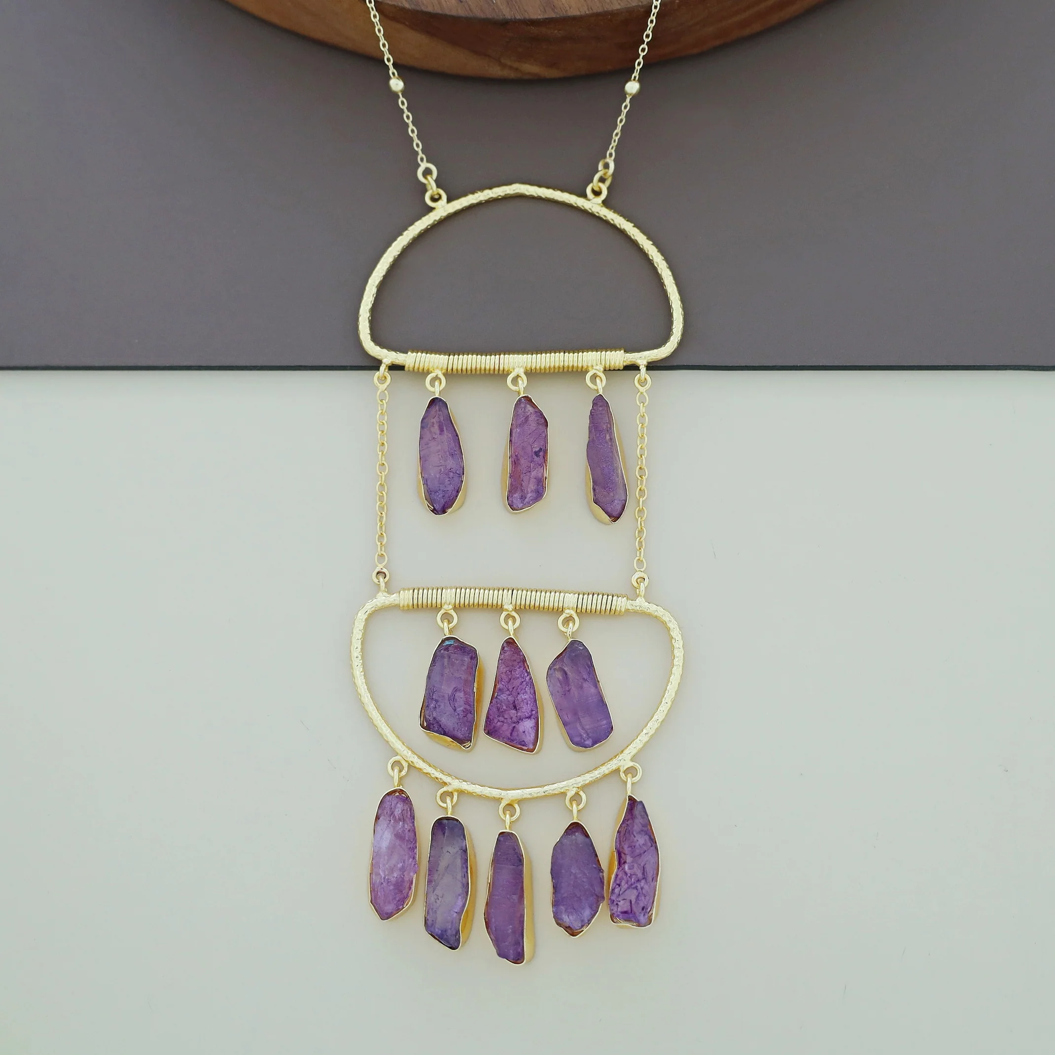 Alira Golden Hanging Dyed Stone Long Neckpiece - Image 9