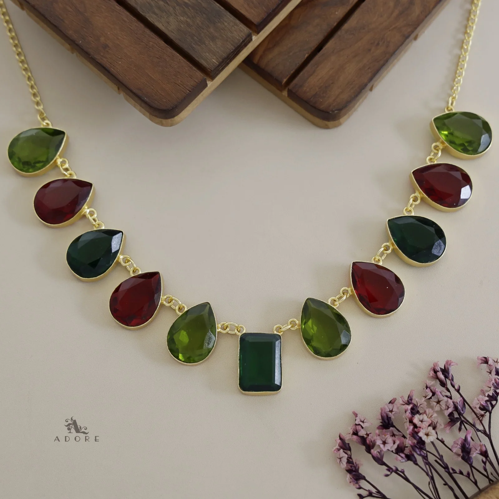 Aliya 11 Stone Glossy Drop Short Neckpiece - Image 4
