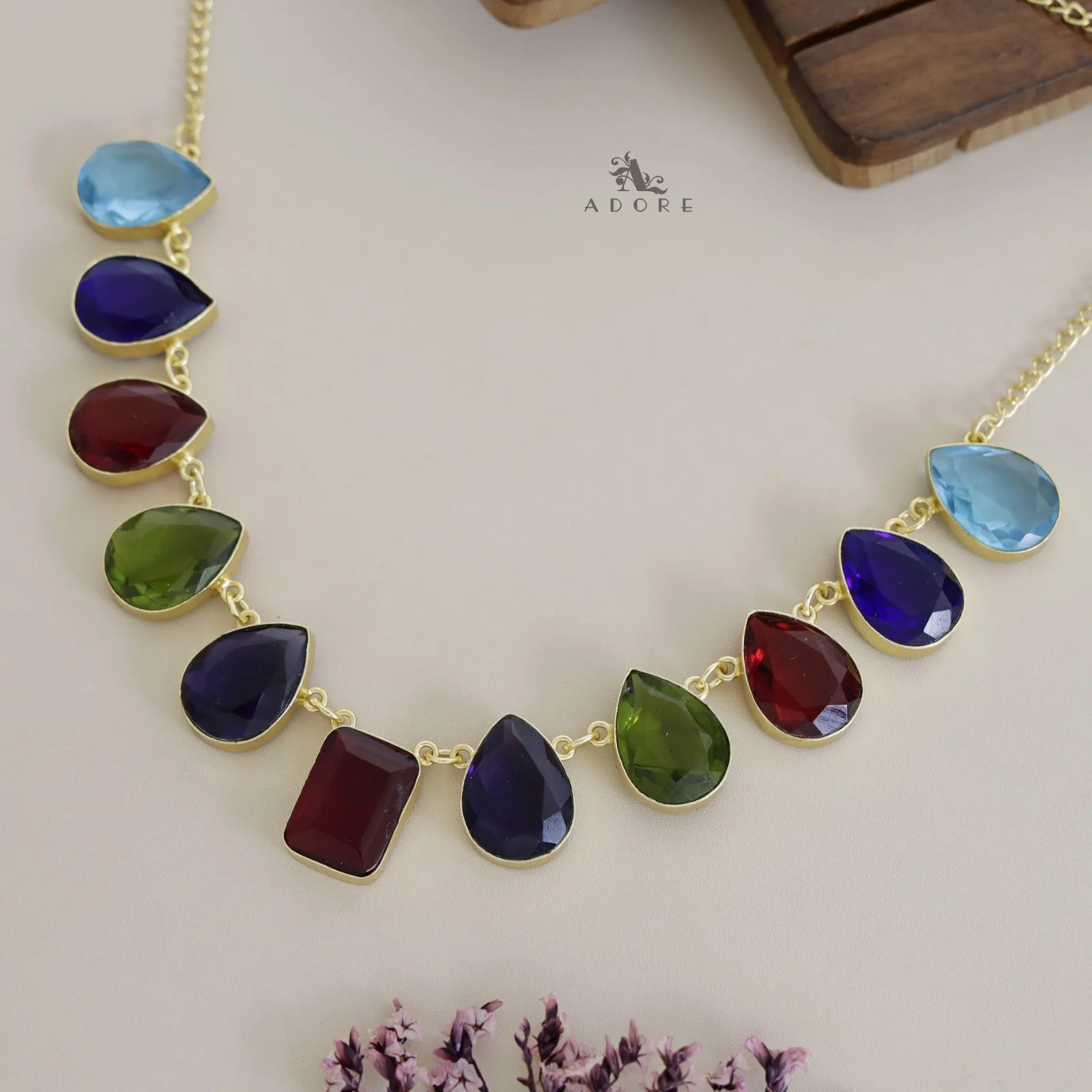 Aliya 11 Stone Glossy Drop Short Neckpiece - Image 6