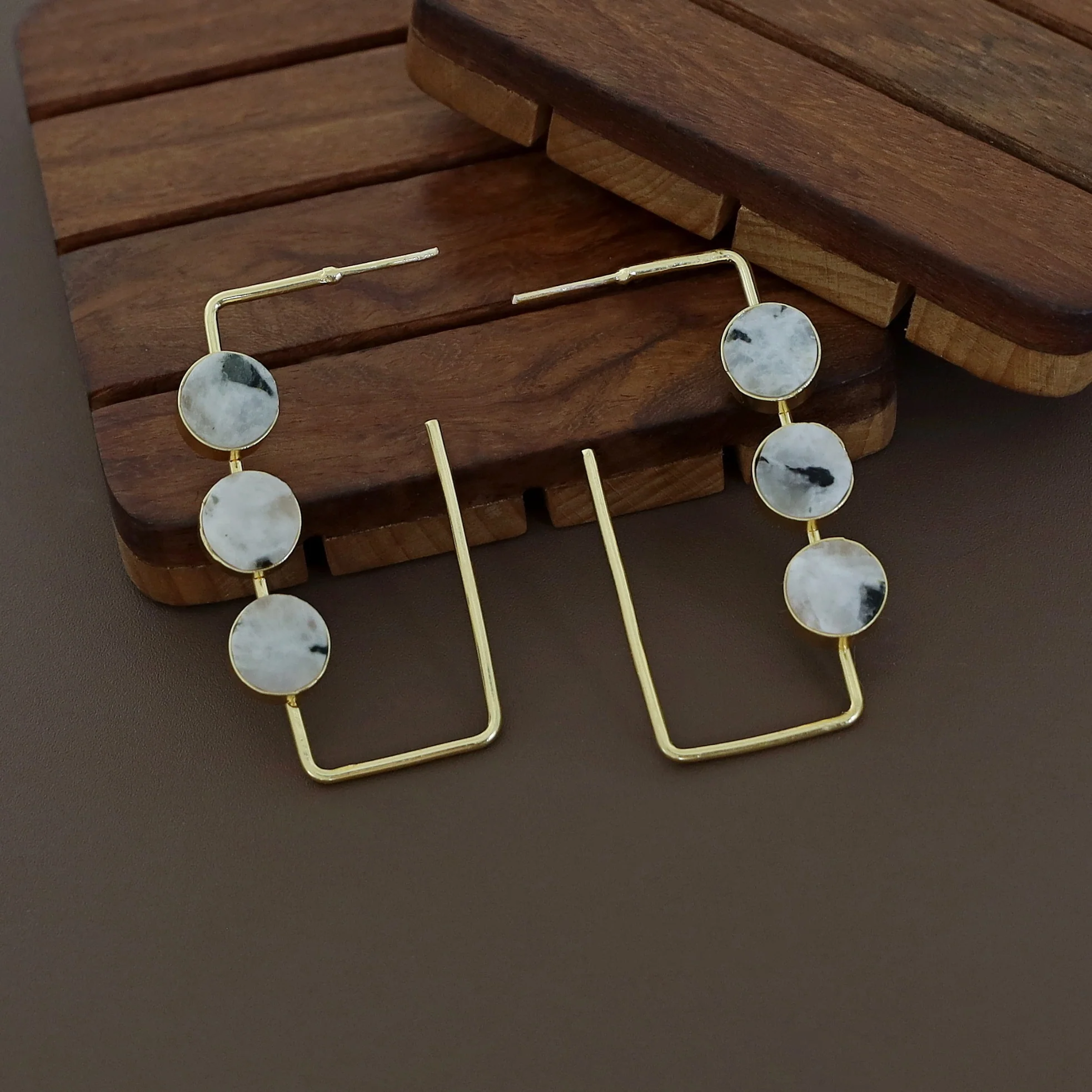 Alma Tri Raw Stone Rectangle Earring - Image 10