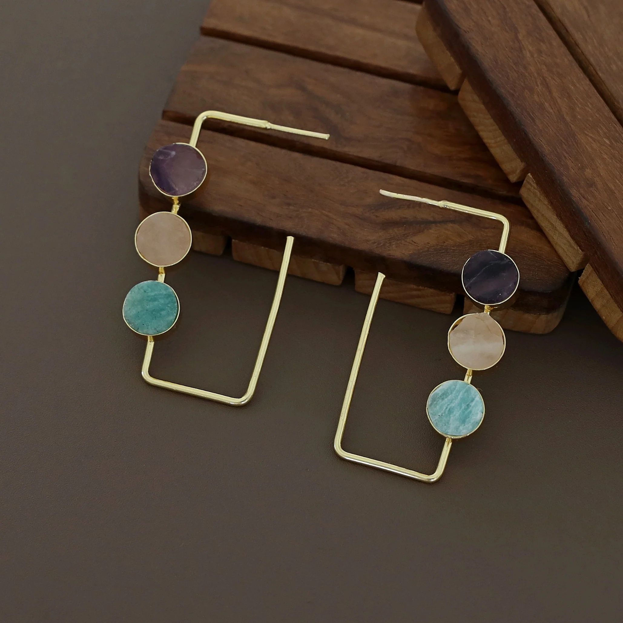 Alma Tri Raw Stone Rectangle Earring - Image 14