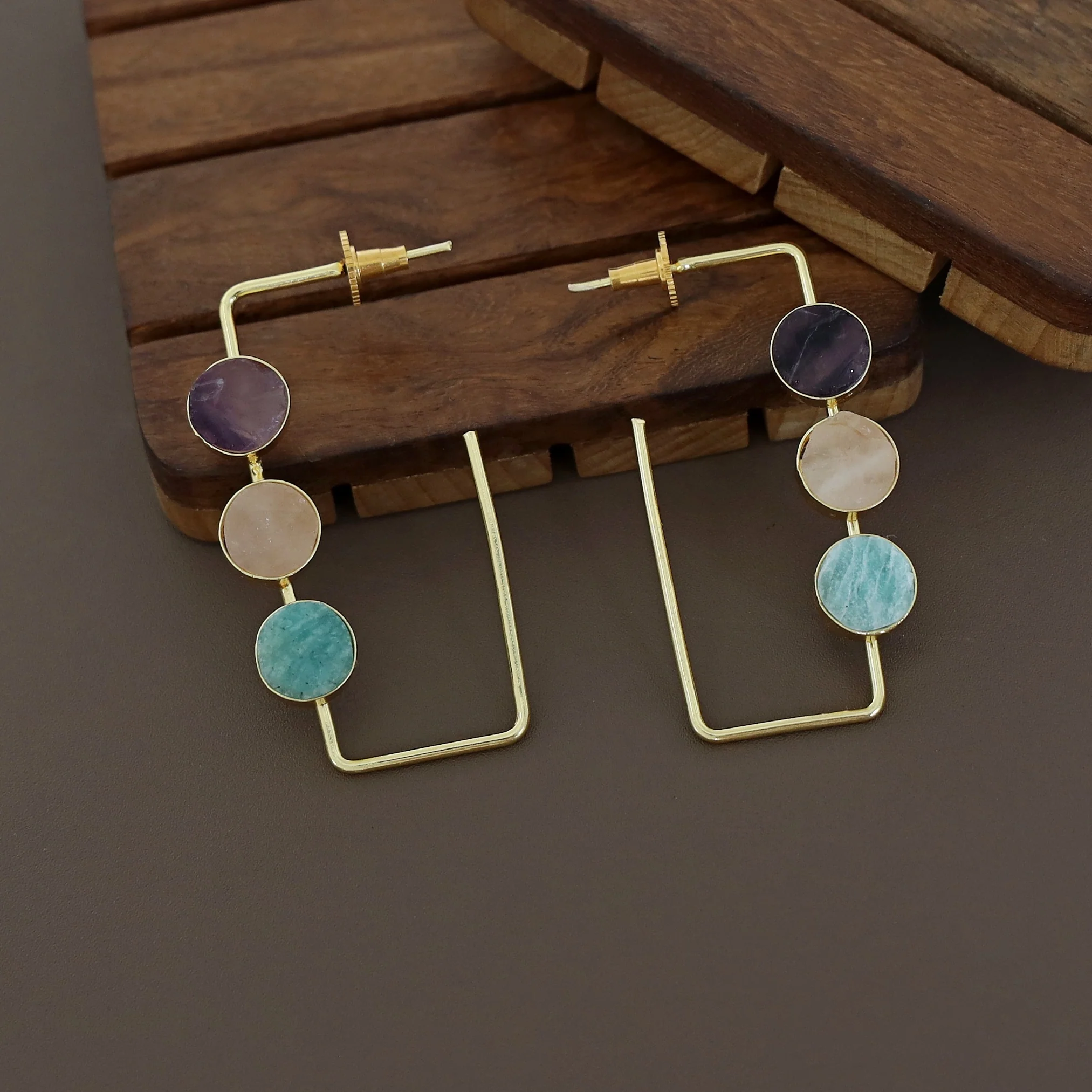 Alma Tri Raw Stone Rectangle Earring - Image 15