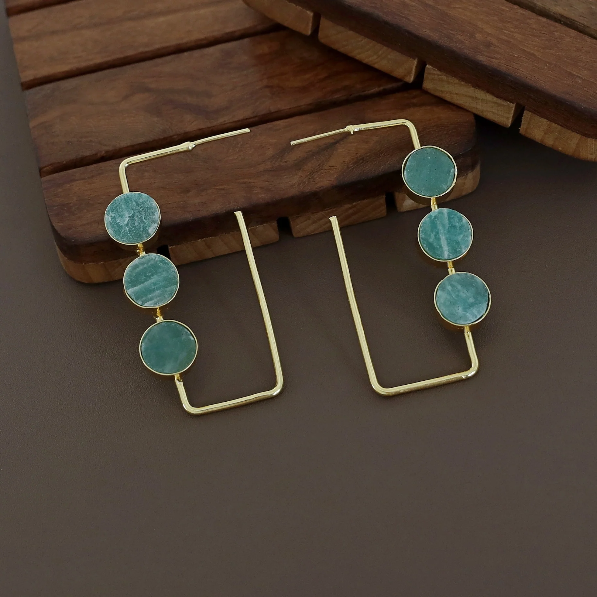 Alma Tri Raw Stone Rectangle Earring - Image 2