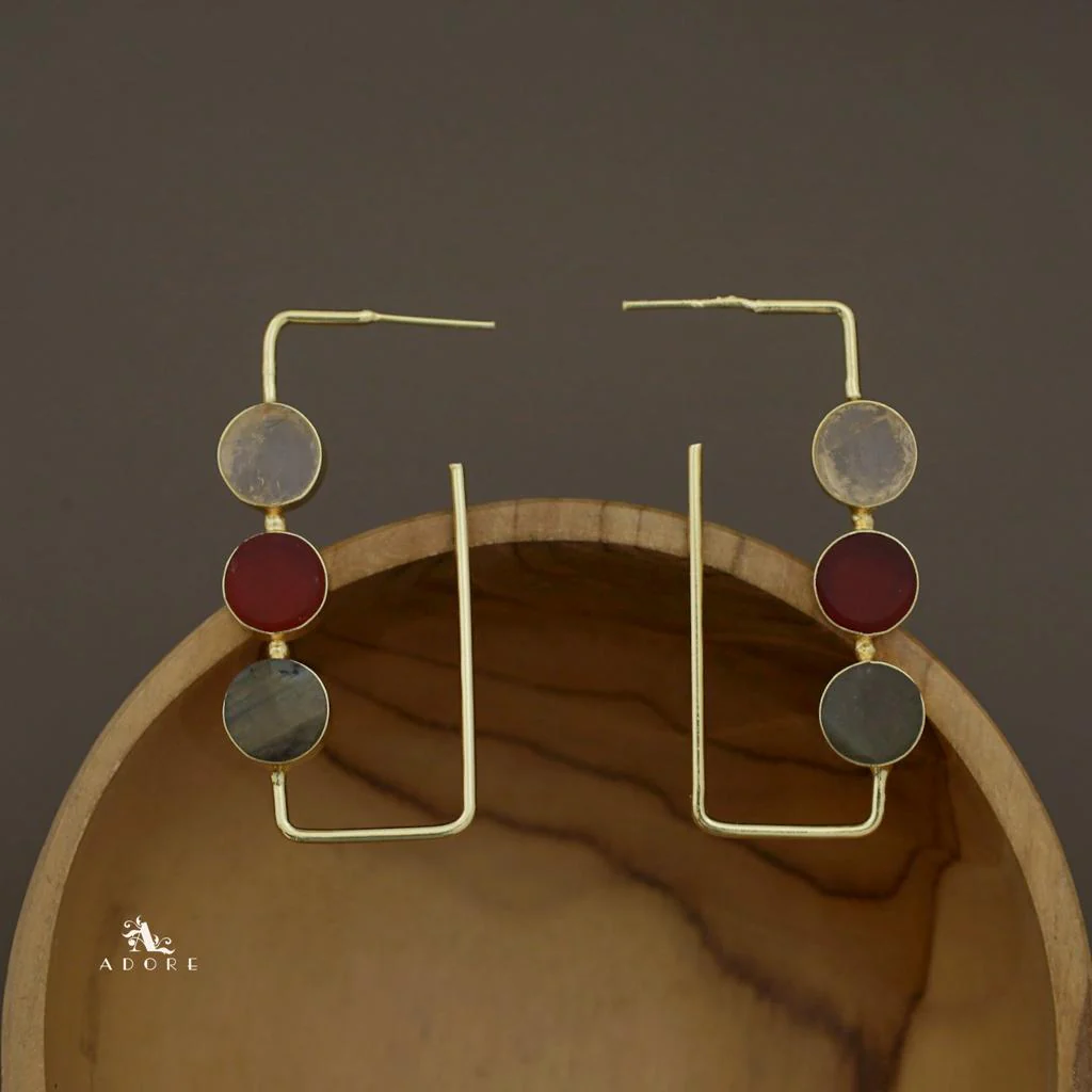 Alma Tri Raw Stone Rectangle Earring - Image 3