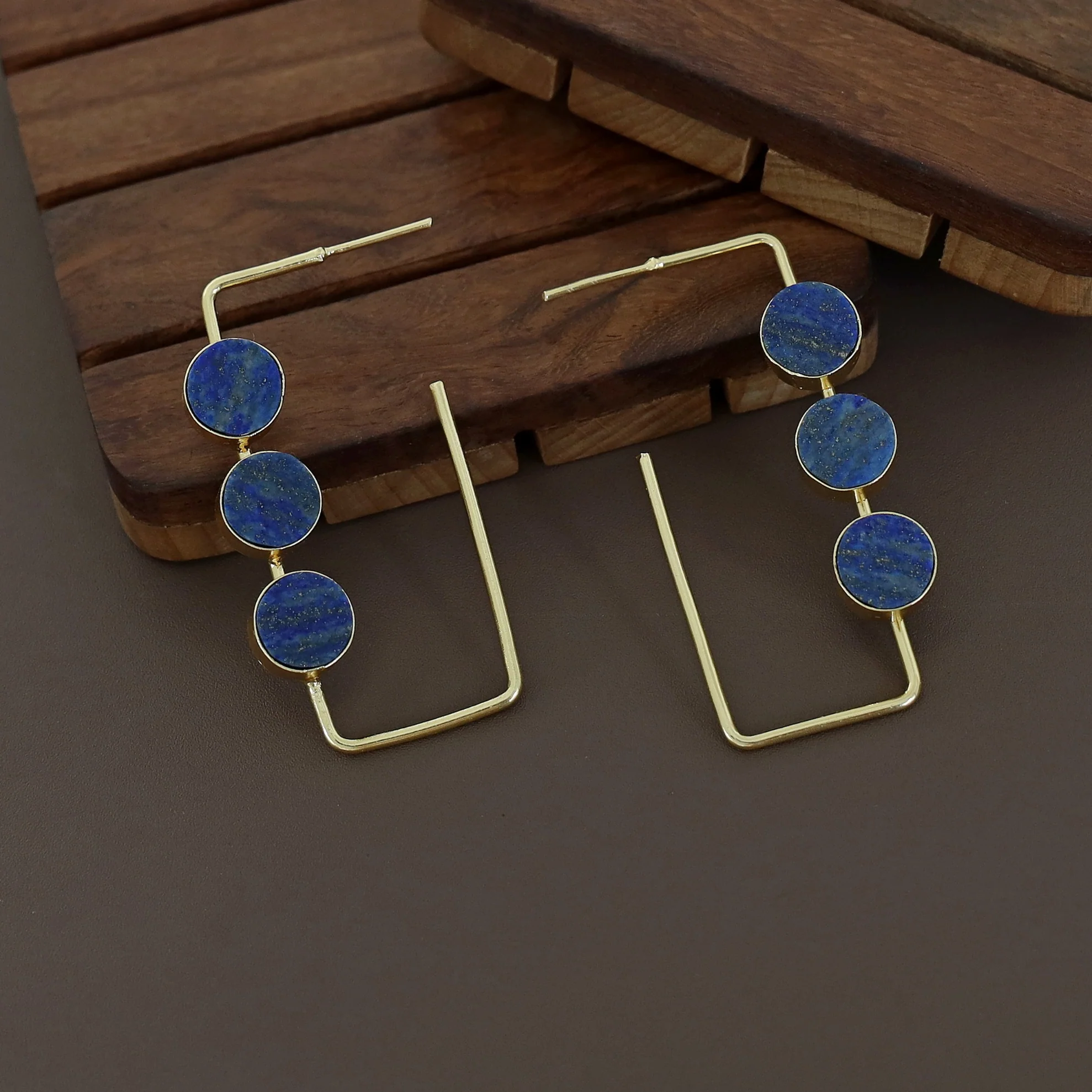 Alma Tri Raw Stone Rectangle Earring - Image 6