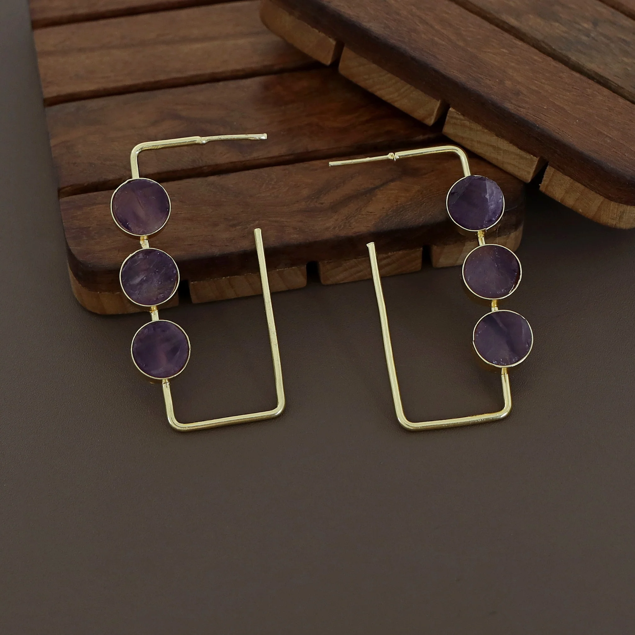 Alma Tri Raw Stone Rectangle Earring - Image 7