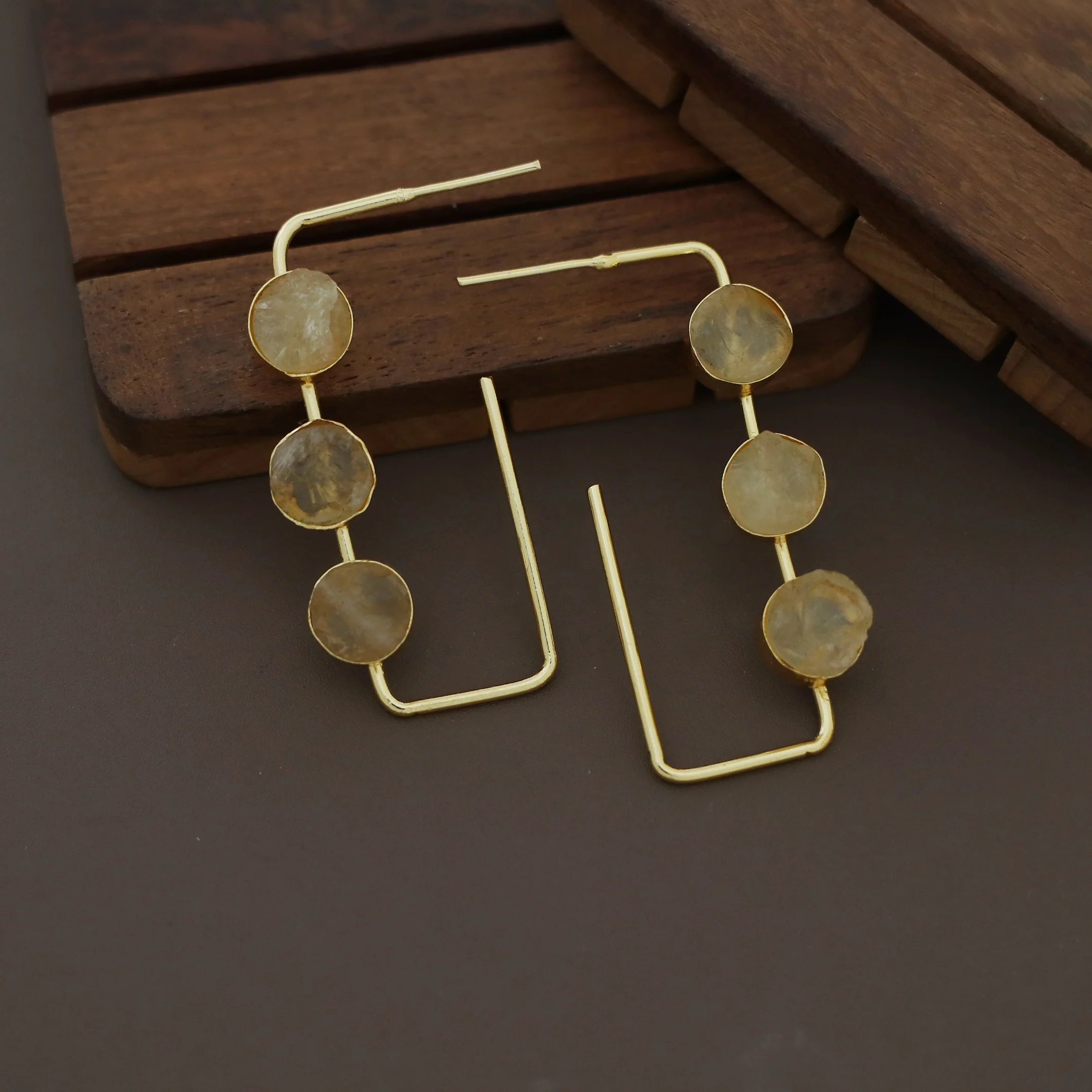 Alma Tri Raw Stone Rectangle Earring - Image 9