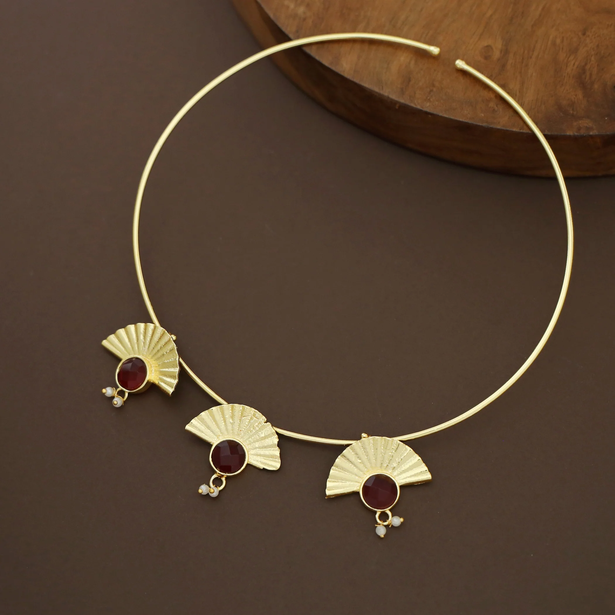 Alora 3 Textured Semi Circle Pearl Neck Cuff - Image 5