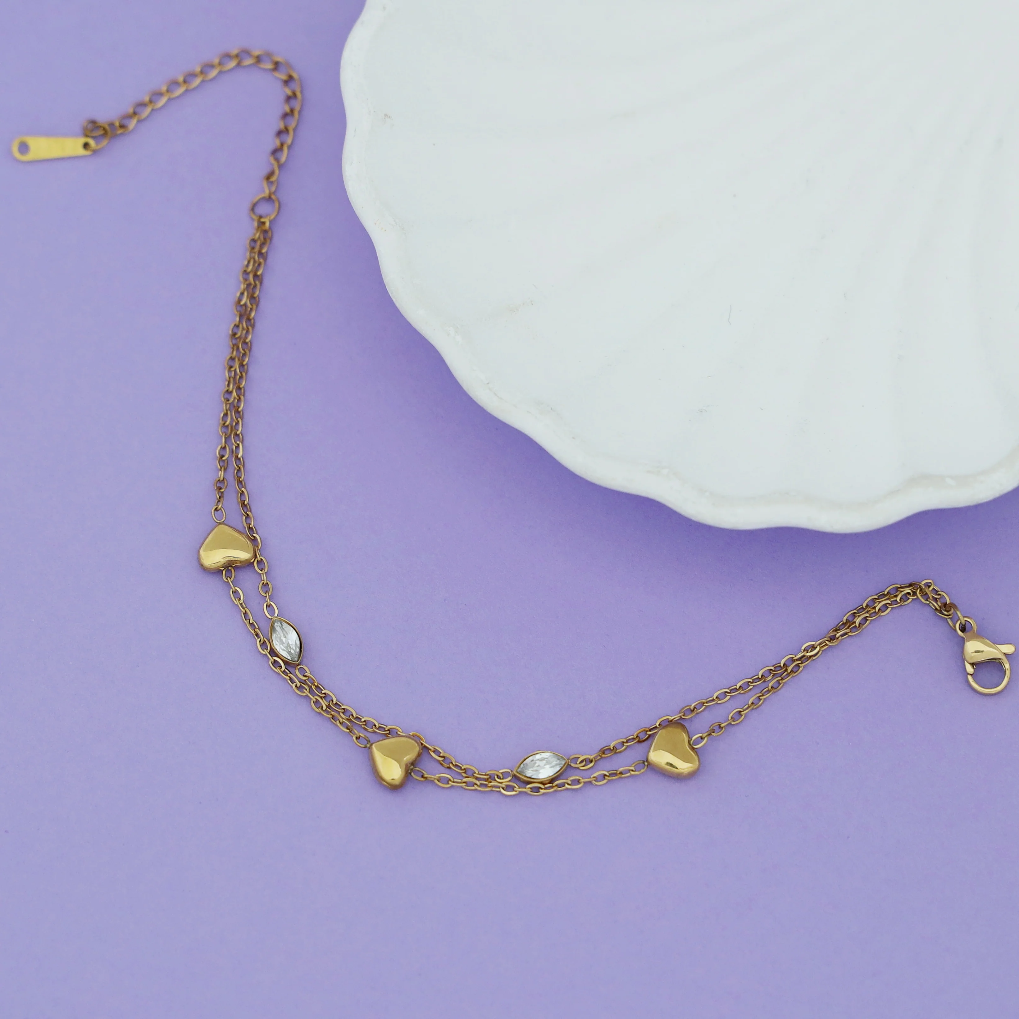 Alyssa 2 Layer Tri Heart Eye Shape Bracelet - Image 2