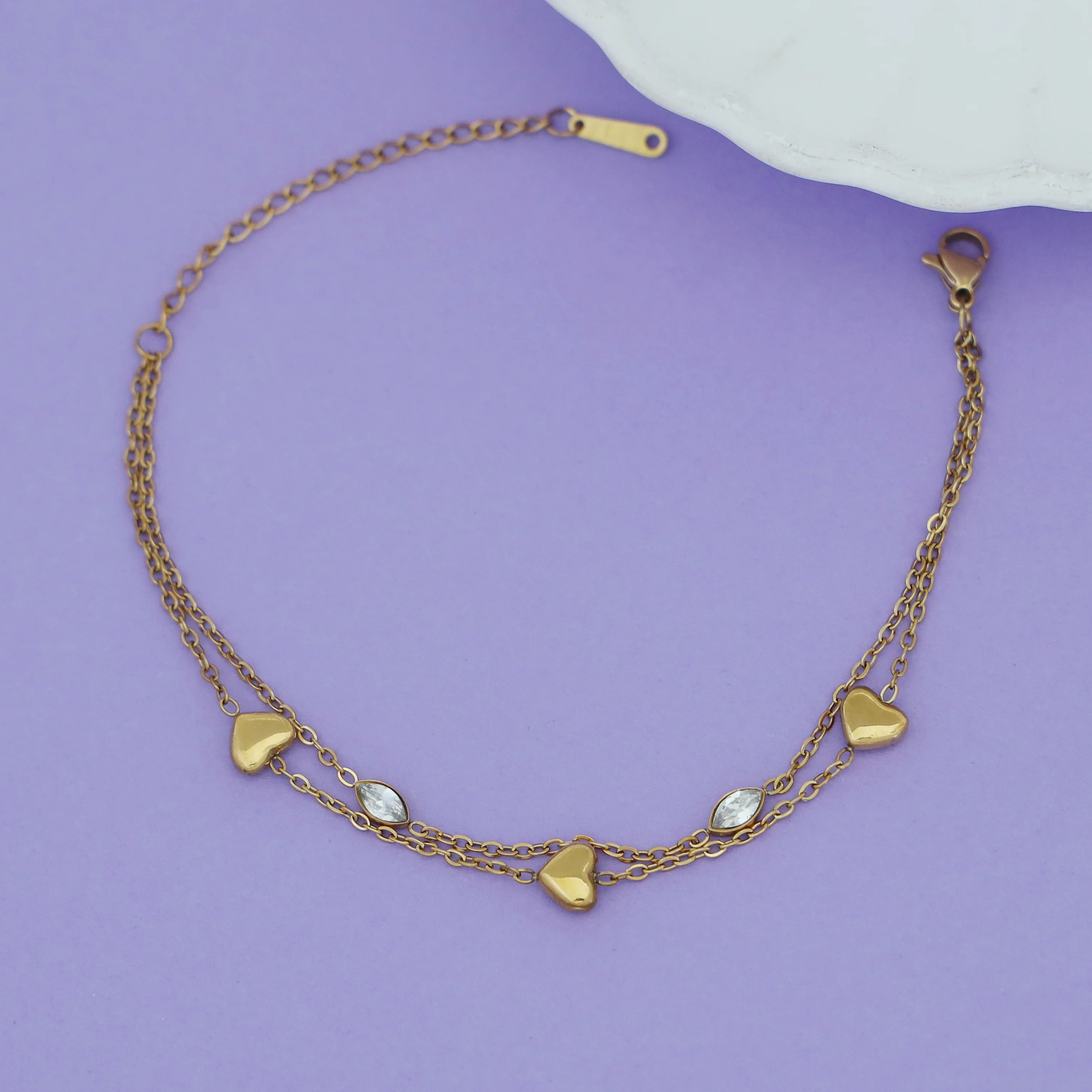Alyssa 2 Layer Tri Heart Eye Shape Bracelet - Image 3