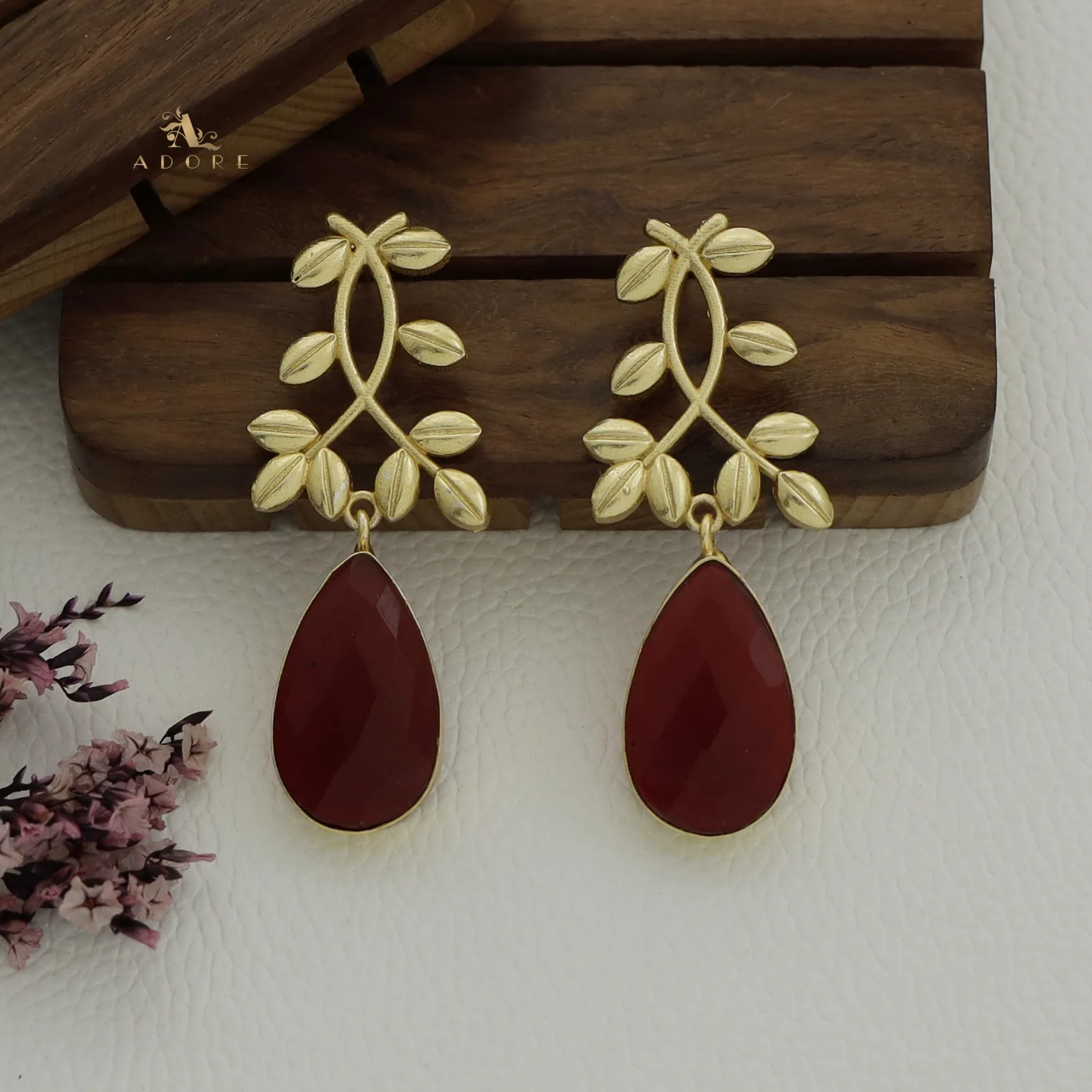 Alyssa Flower Leaf Earrings - Image 12