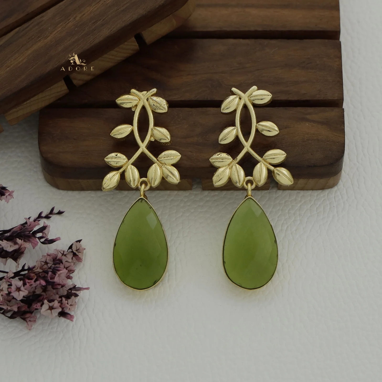 Alyssa Flower Leaf Earrings - Image 9