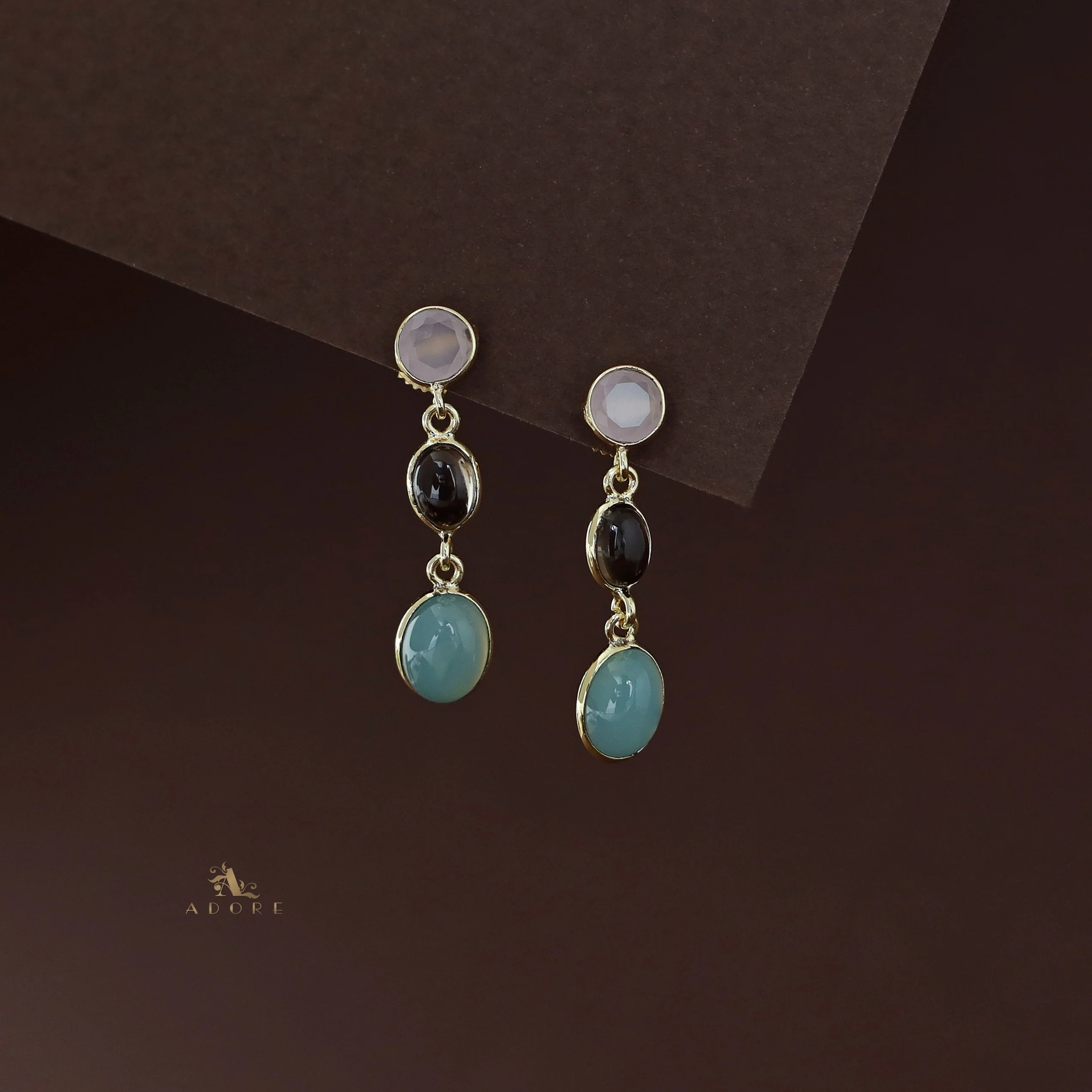 Amaja Golden Tri Glossy Stone Earring - Image 5