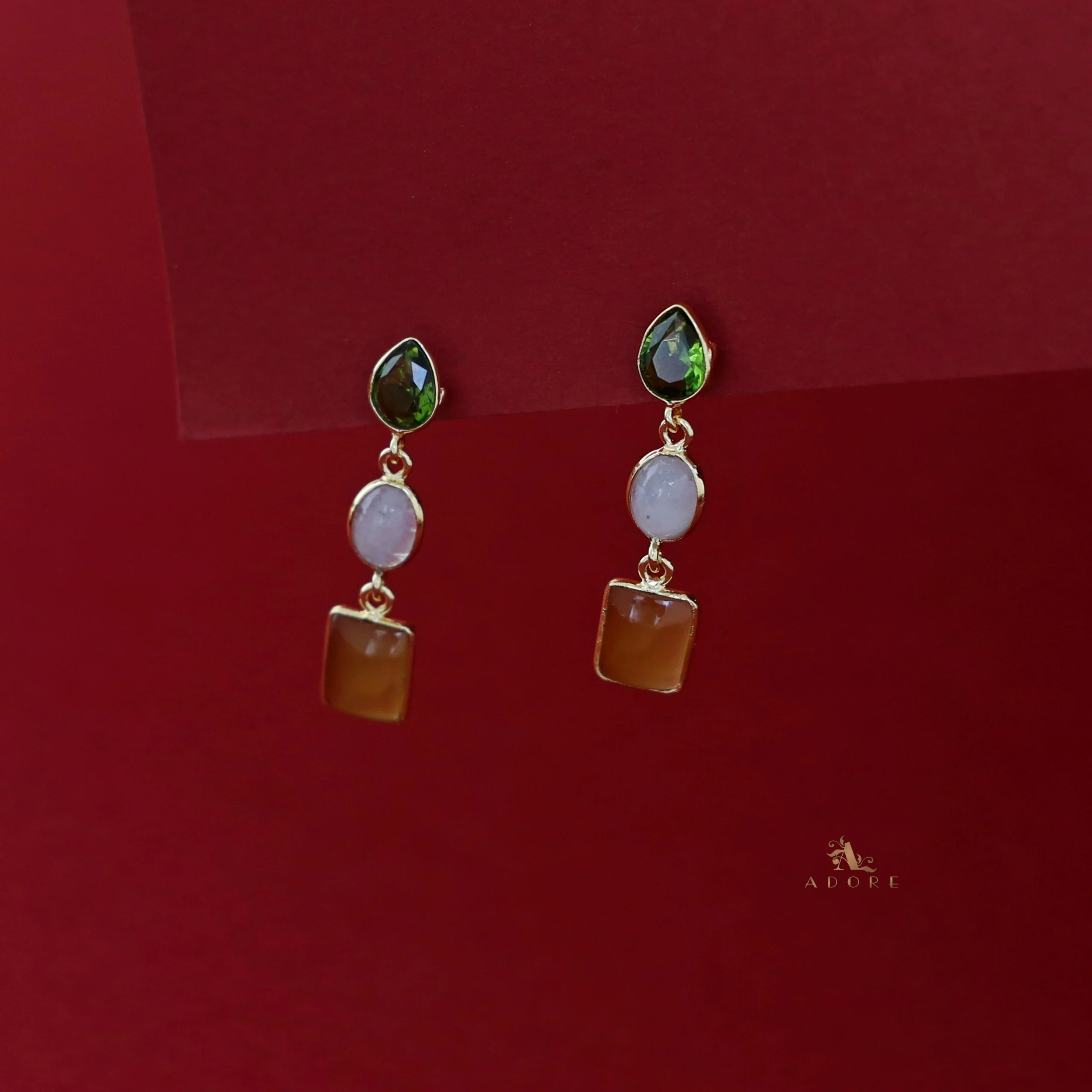 Amaja Golden Tri Glossy Stone Earring - Image 6
