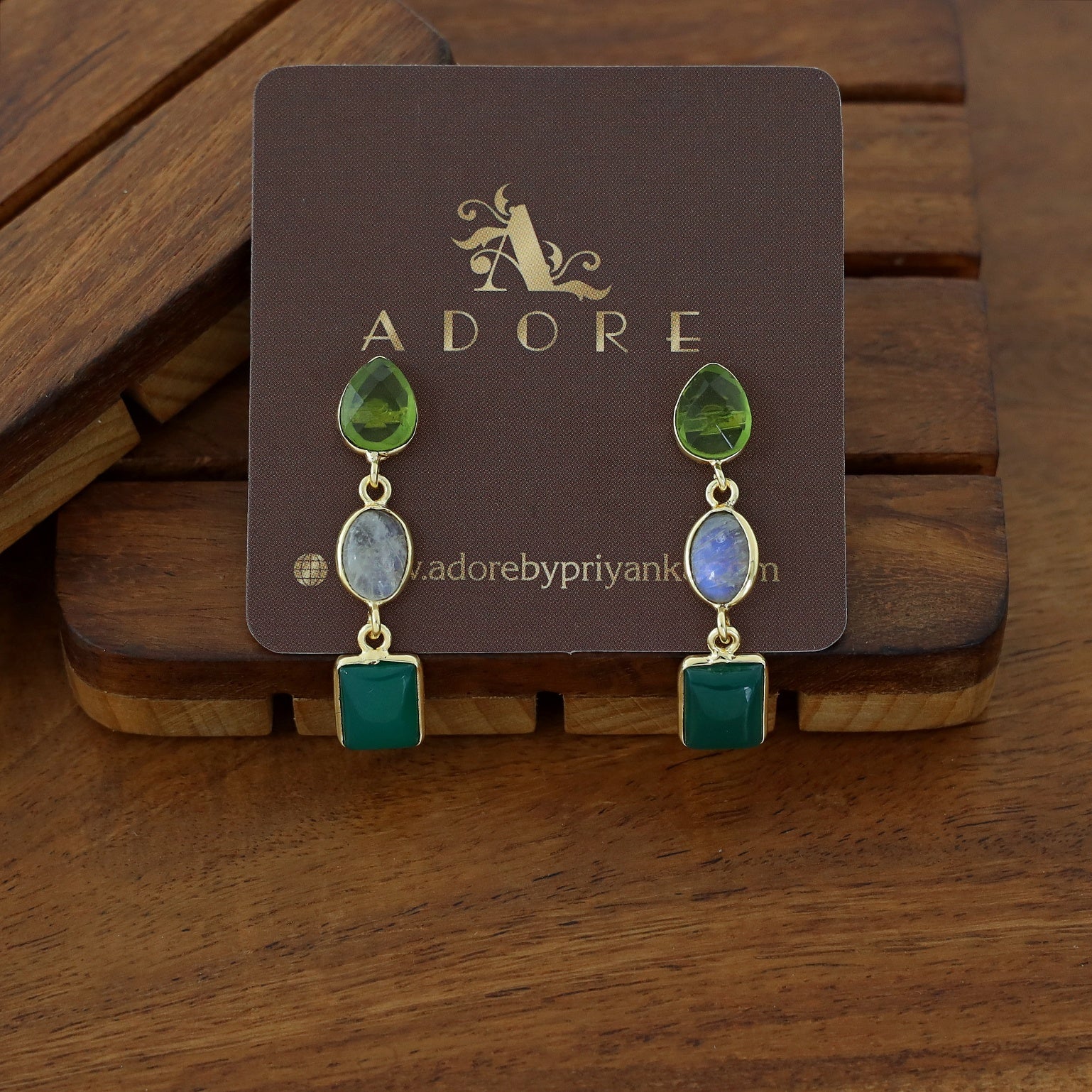 Amaja Golden Tri Glossy Stone Earring - Image 8