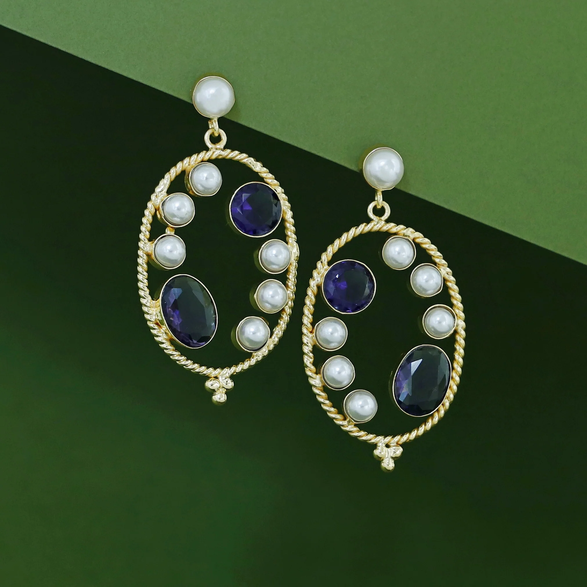 Amani Golden Twisted Dual Glossy Pearl Earring - Image 10