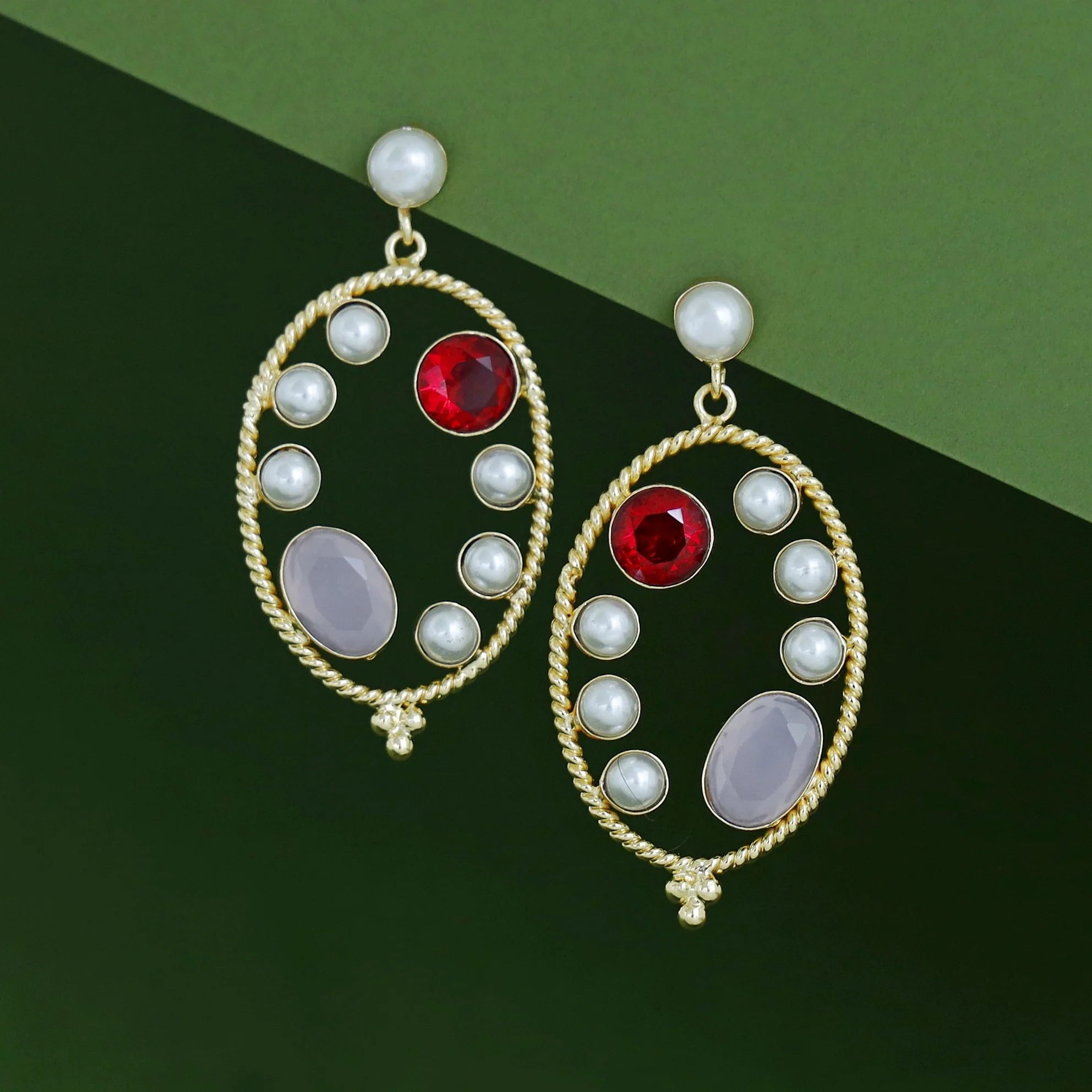 Amani Golden Twisted Dual Glossy Pearl Earring - Image 11