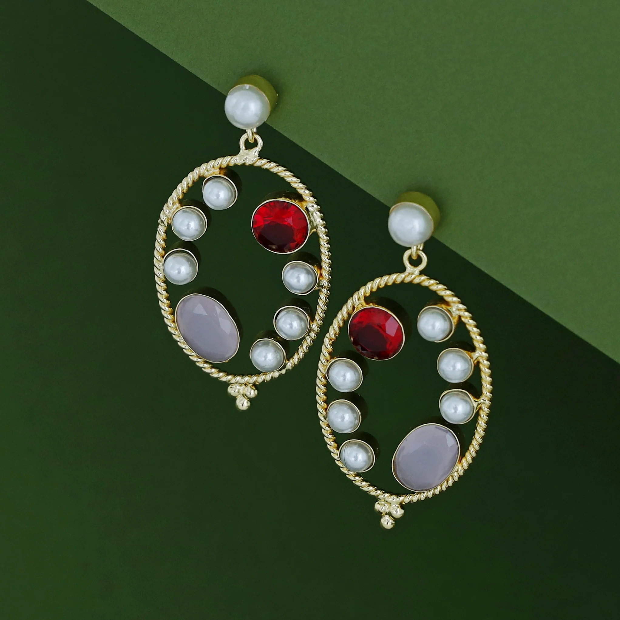 Amani Golden Twisted Dual Glossy Pearl Earring - Image 12