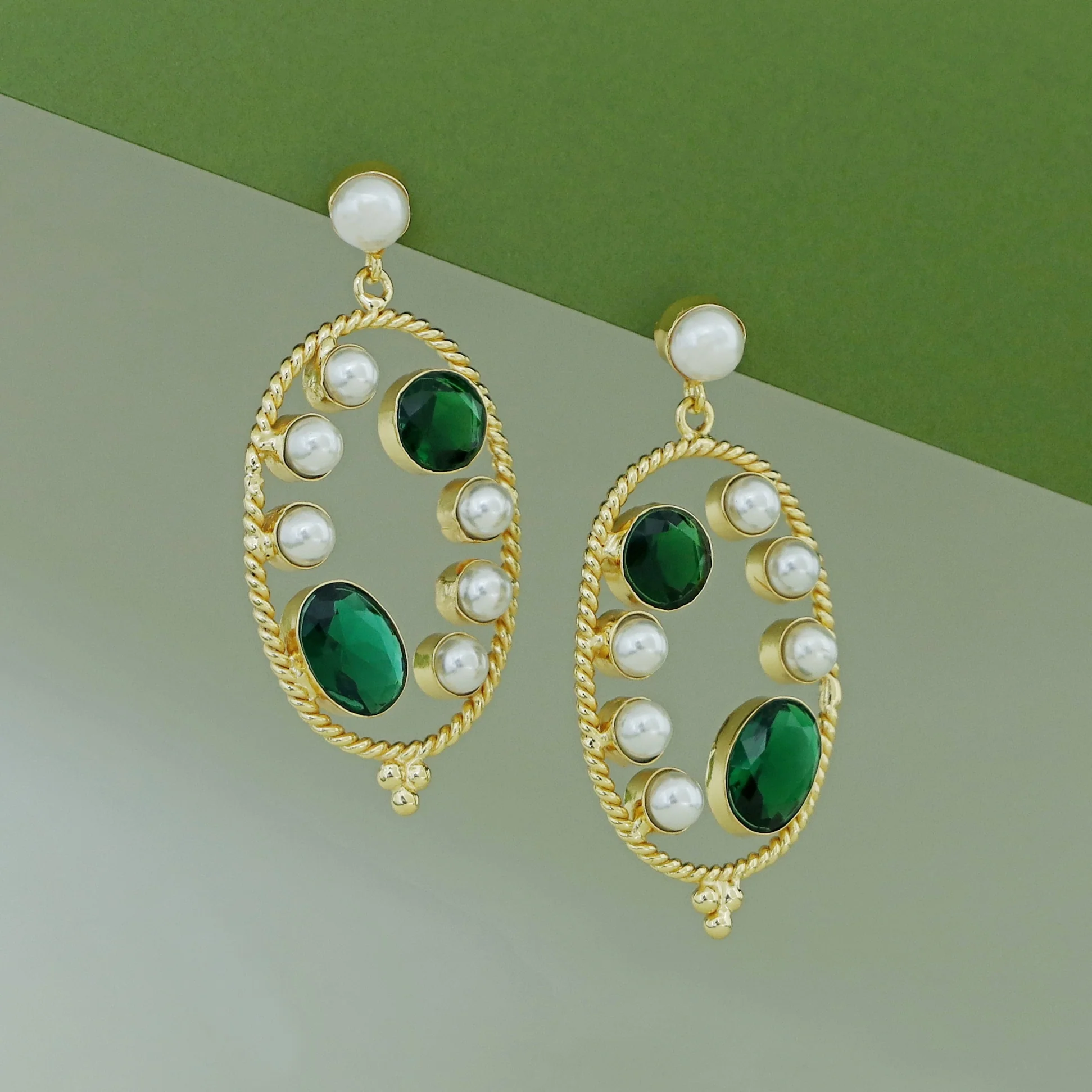 Amani Golden Twisted Dual Glossy Pearl Earring - Image 2