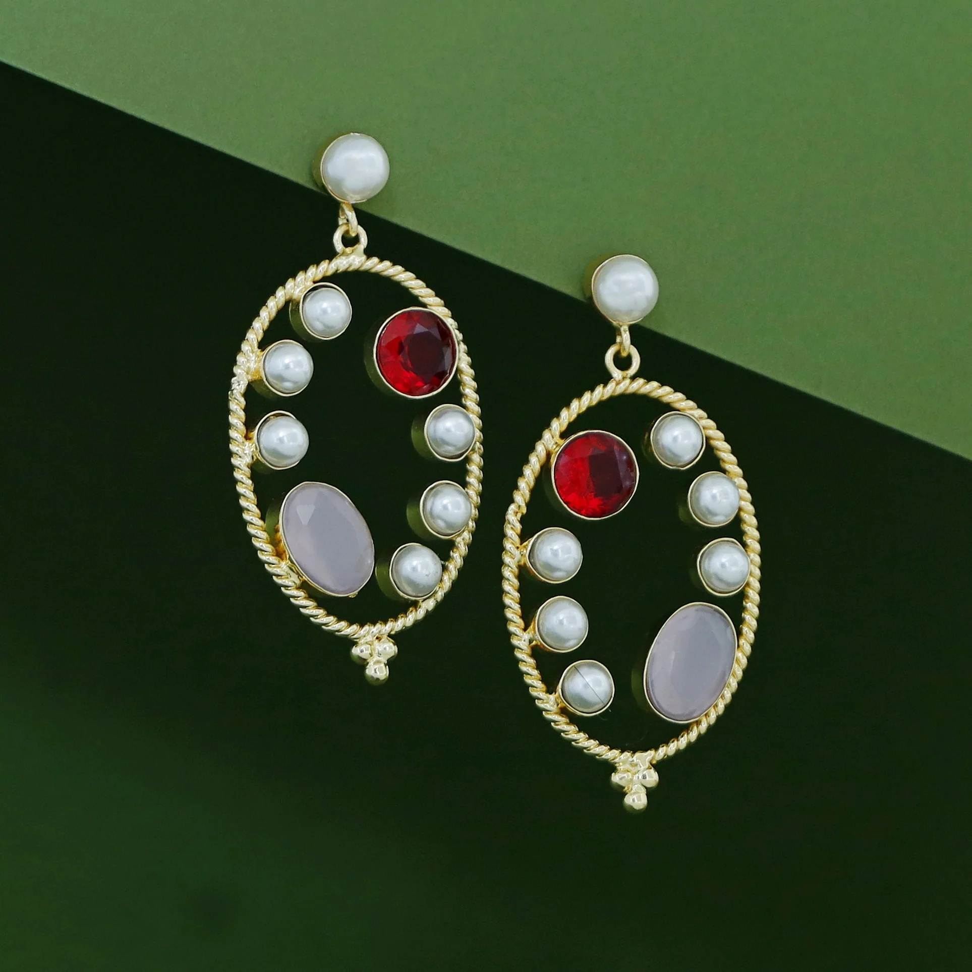 Amani Golden Twisted Dual Glossy Pearl Earring - Image 3