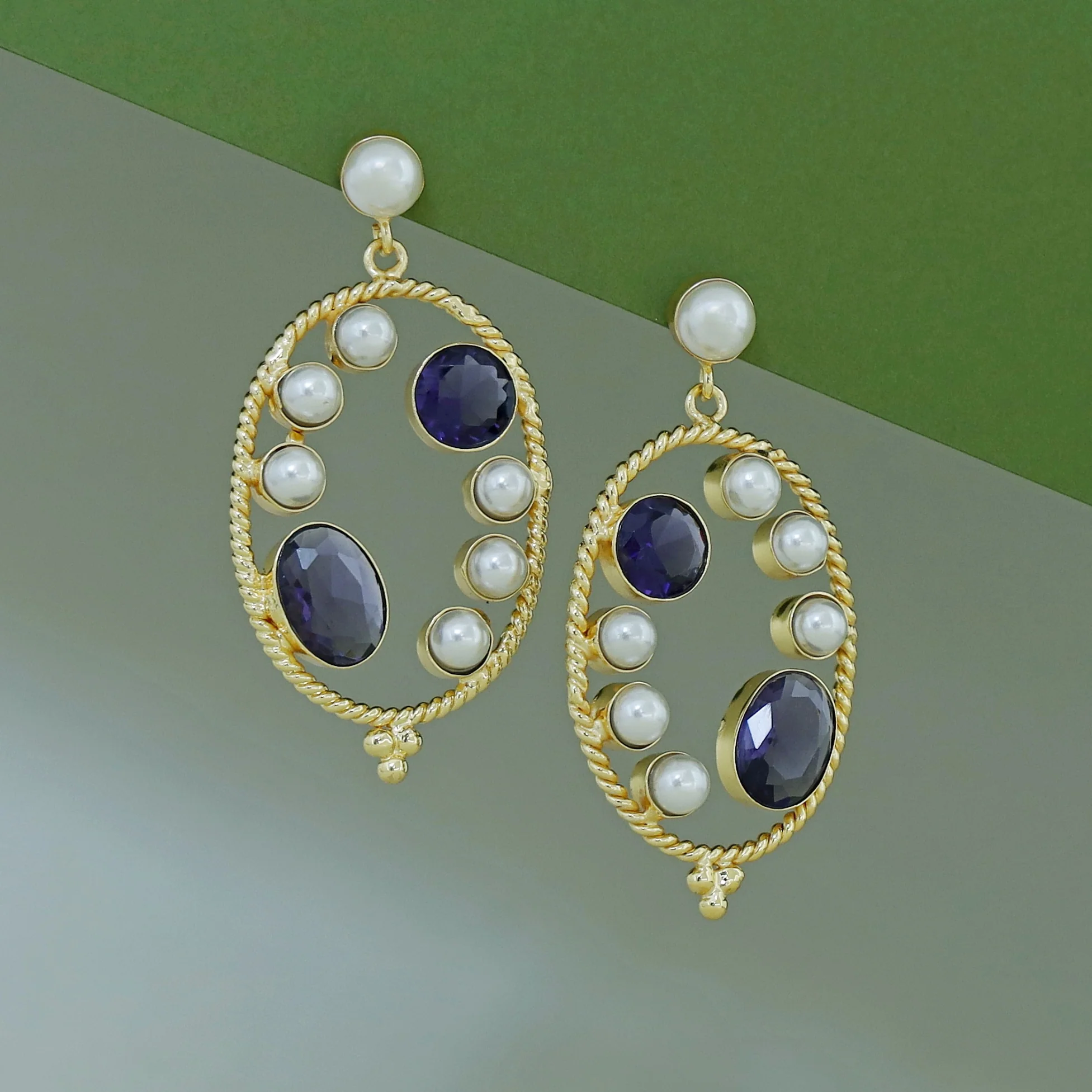 Amani Golden Twisted Dual Glossy Pearl Earring - Image 4