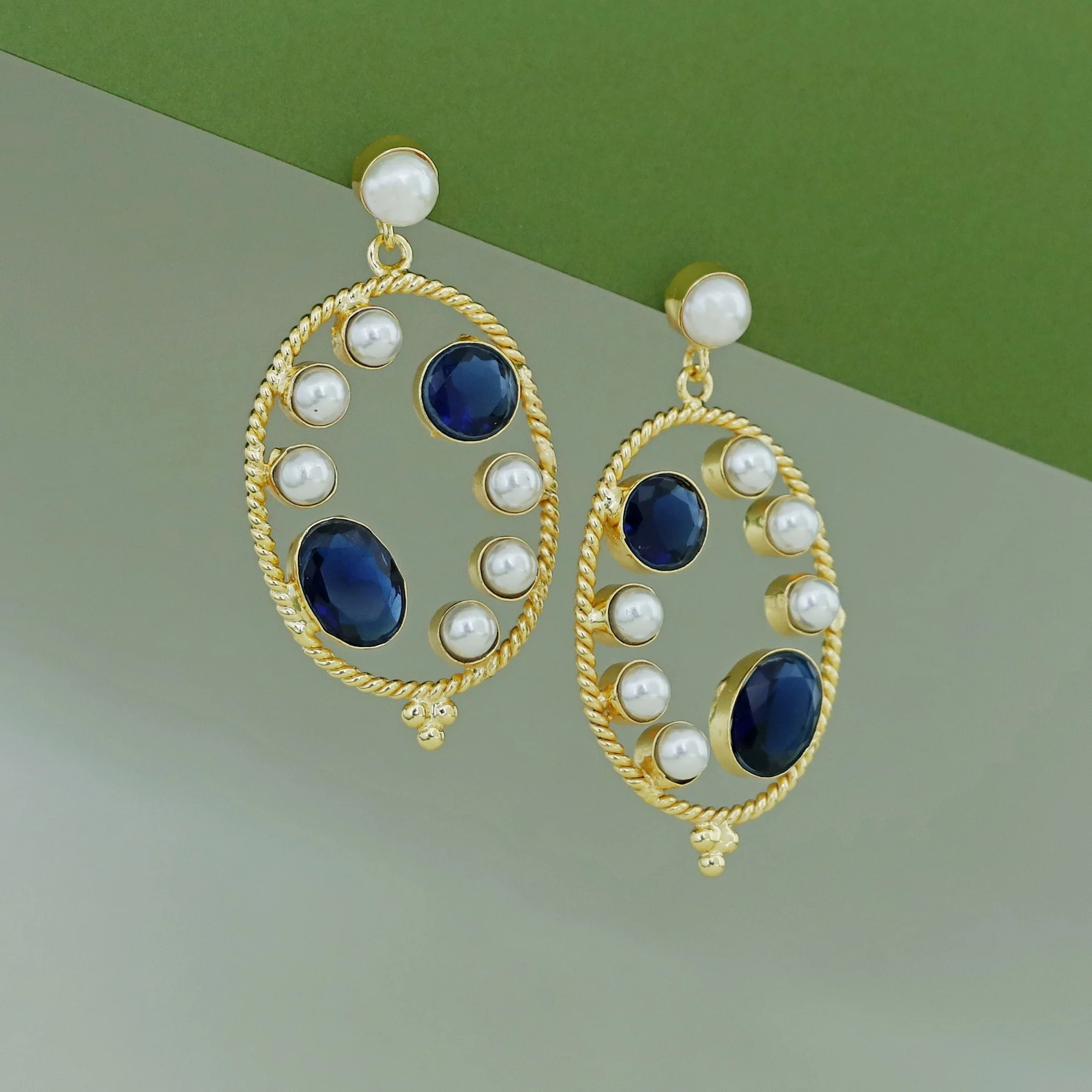 Amani Golden Twisted Dual Glossy Pearl Earring - Image 5