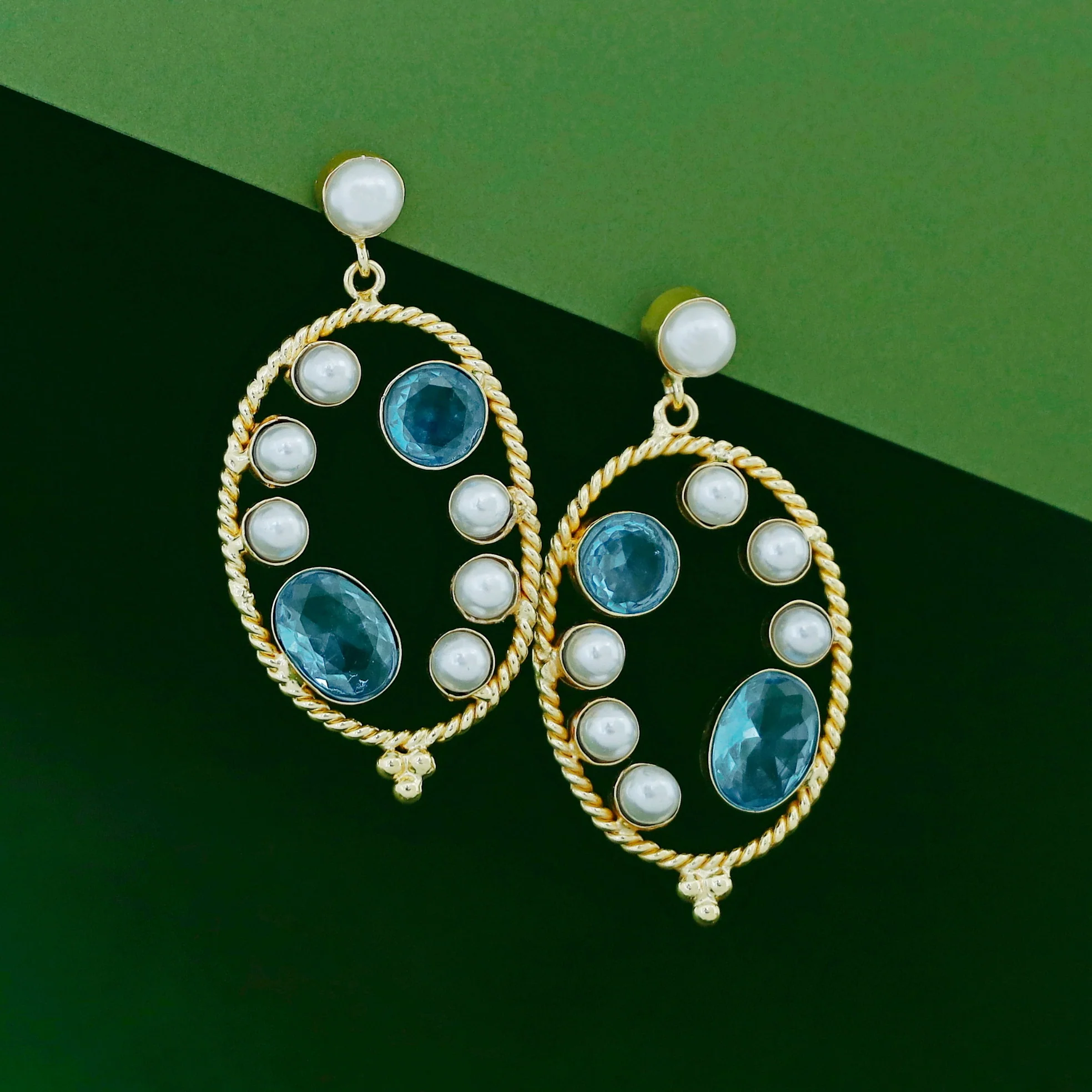 Amani Golden Twisted Dual Glossy Pearl Earring - Image 6