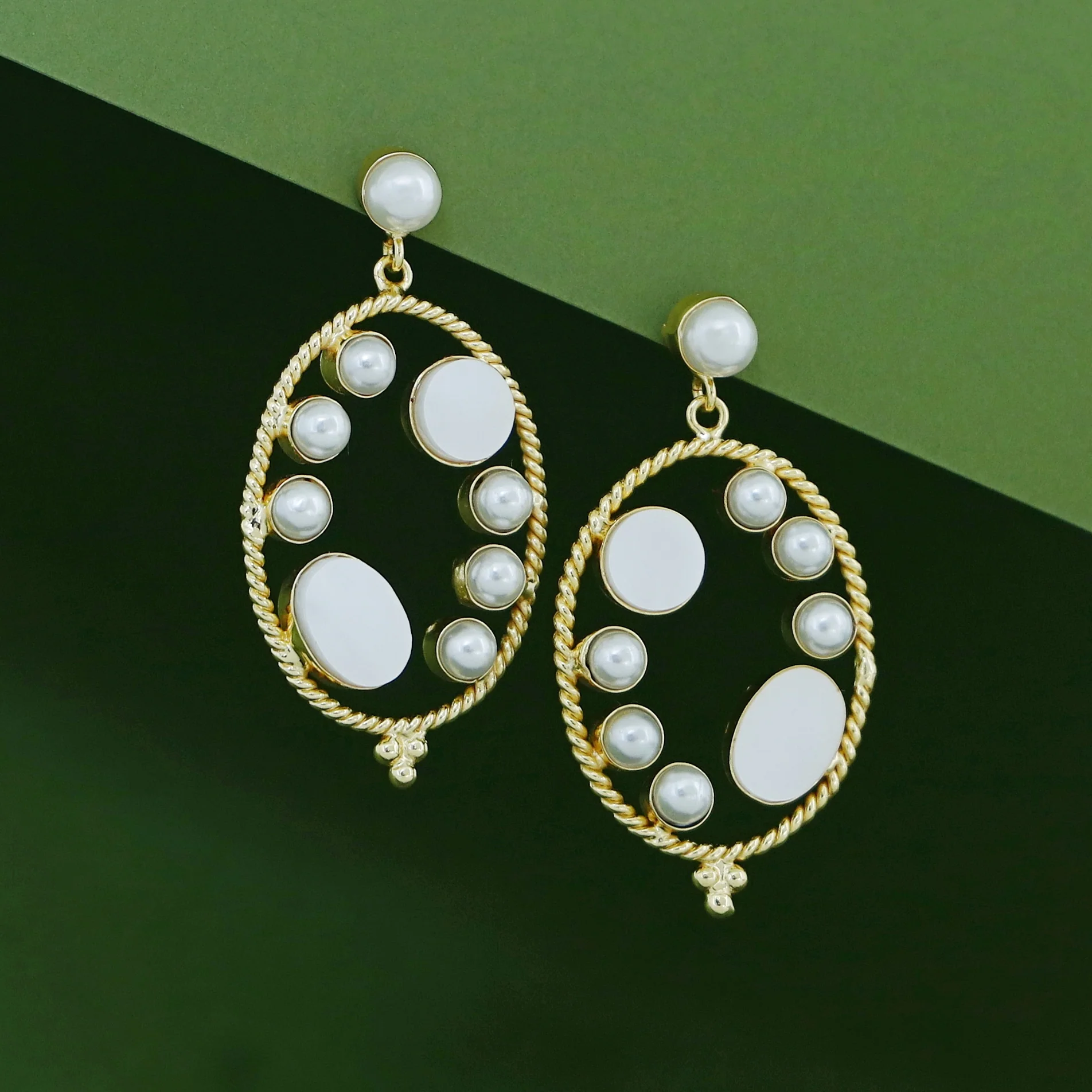 Amani Golden Twisted Dual Glossy Pearl Earring - Image 7