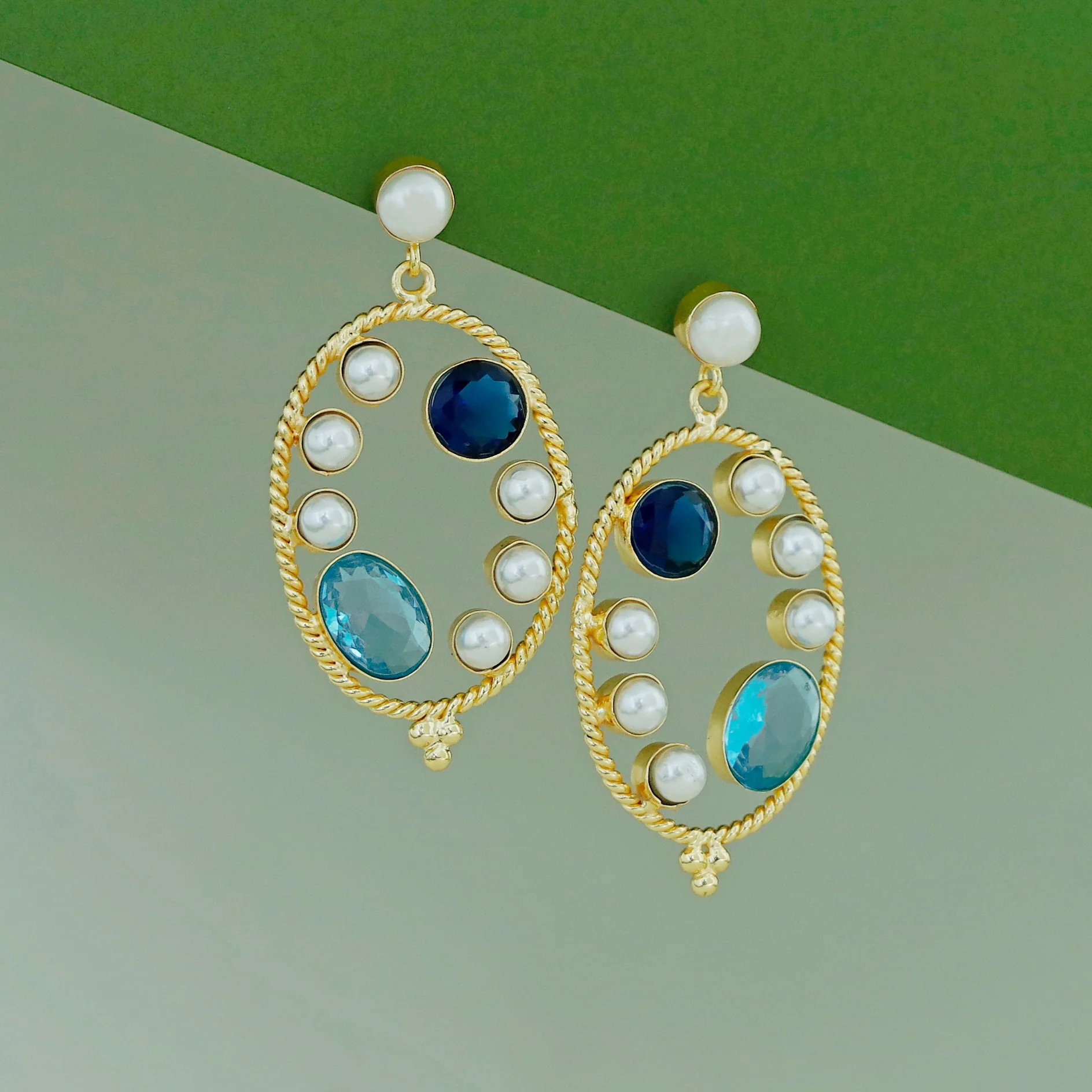 Amani Golden Twisted Dual Glossy Pearl Earring - Image 9