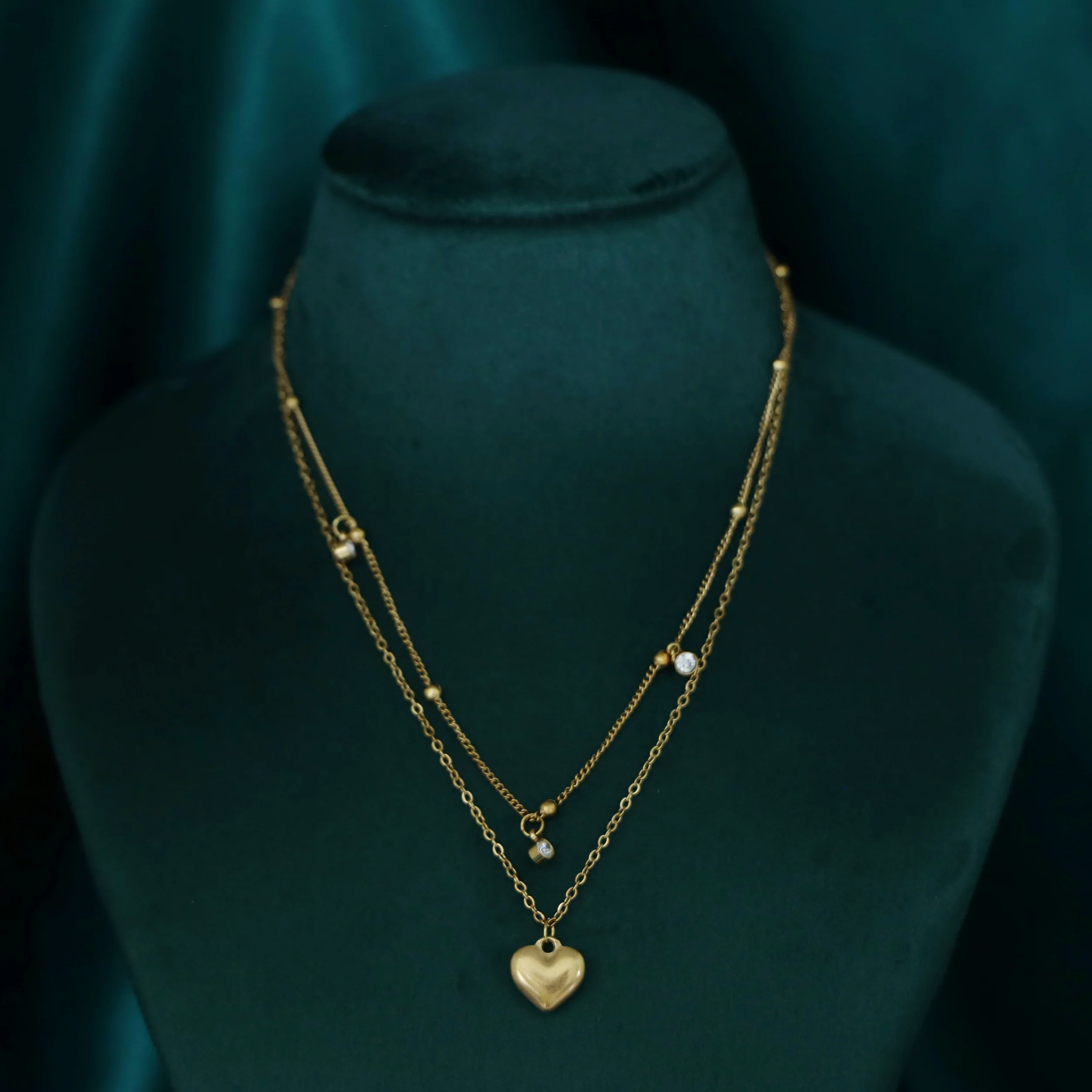 Amaya 2 Layer Glossy Round Heart Neckpiece - Image 2