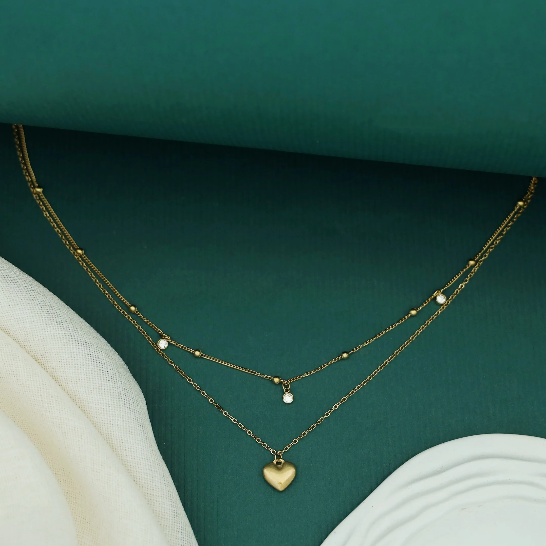Amaya 2 Layer Glossy Round Heart Neckpiece - Image 3