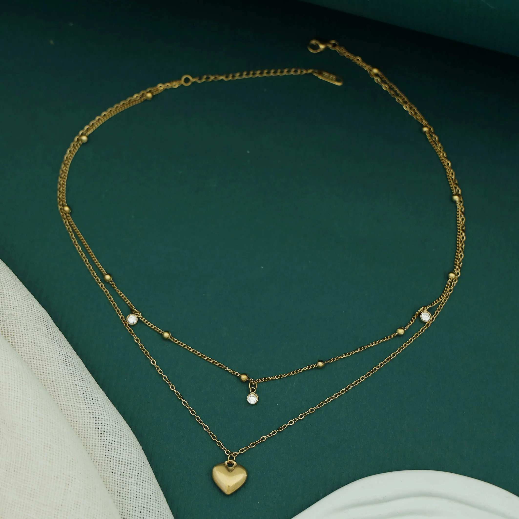 Amaya 2 Layer Glossy Round Heart Neckpiece - Image 4