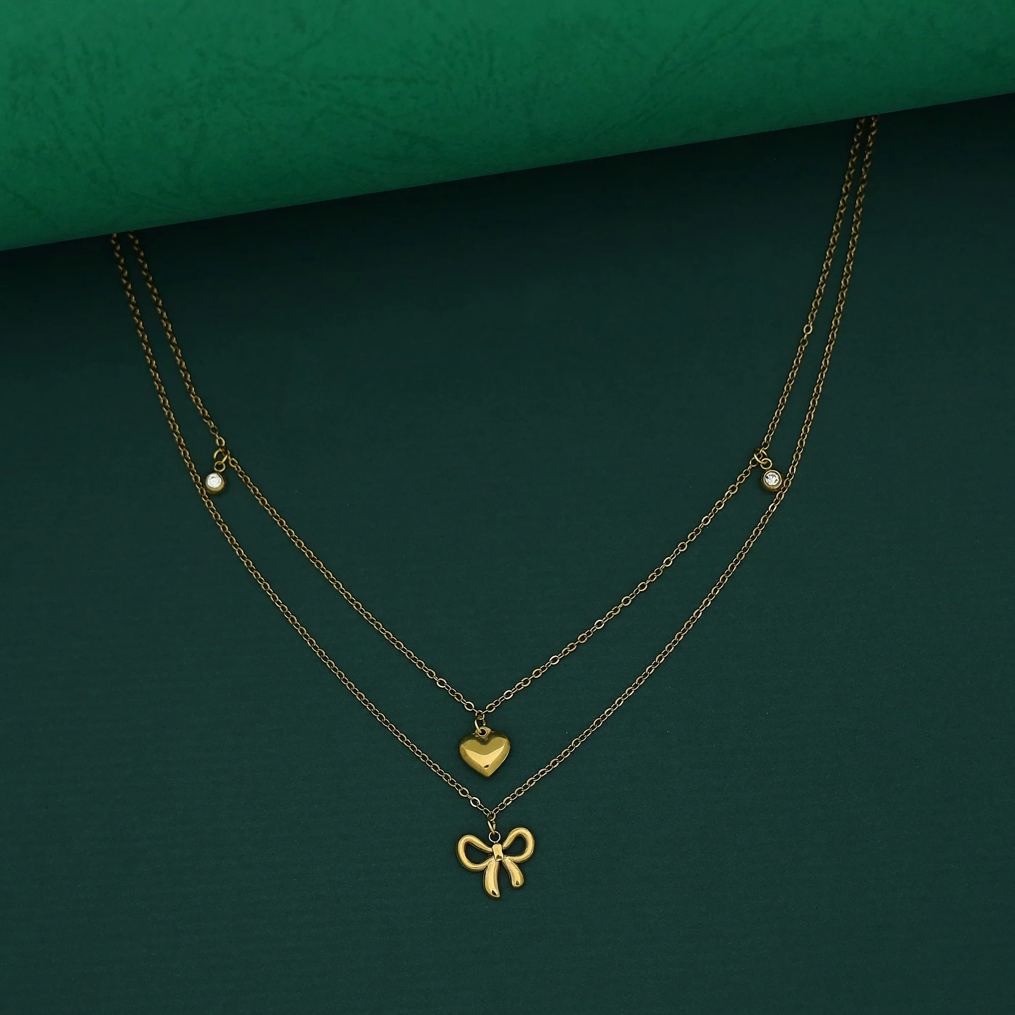 Amaya 2 Layer Heart & Bow Neckpiece - Image 2