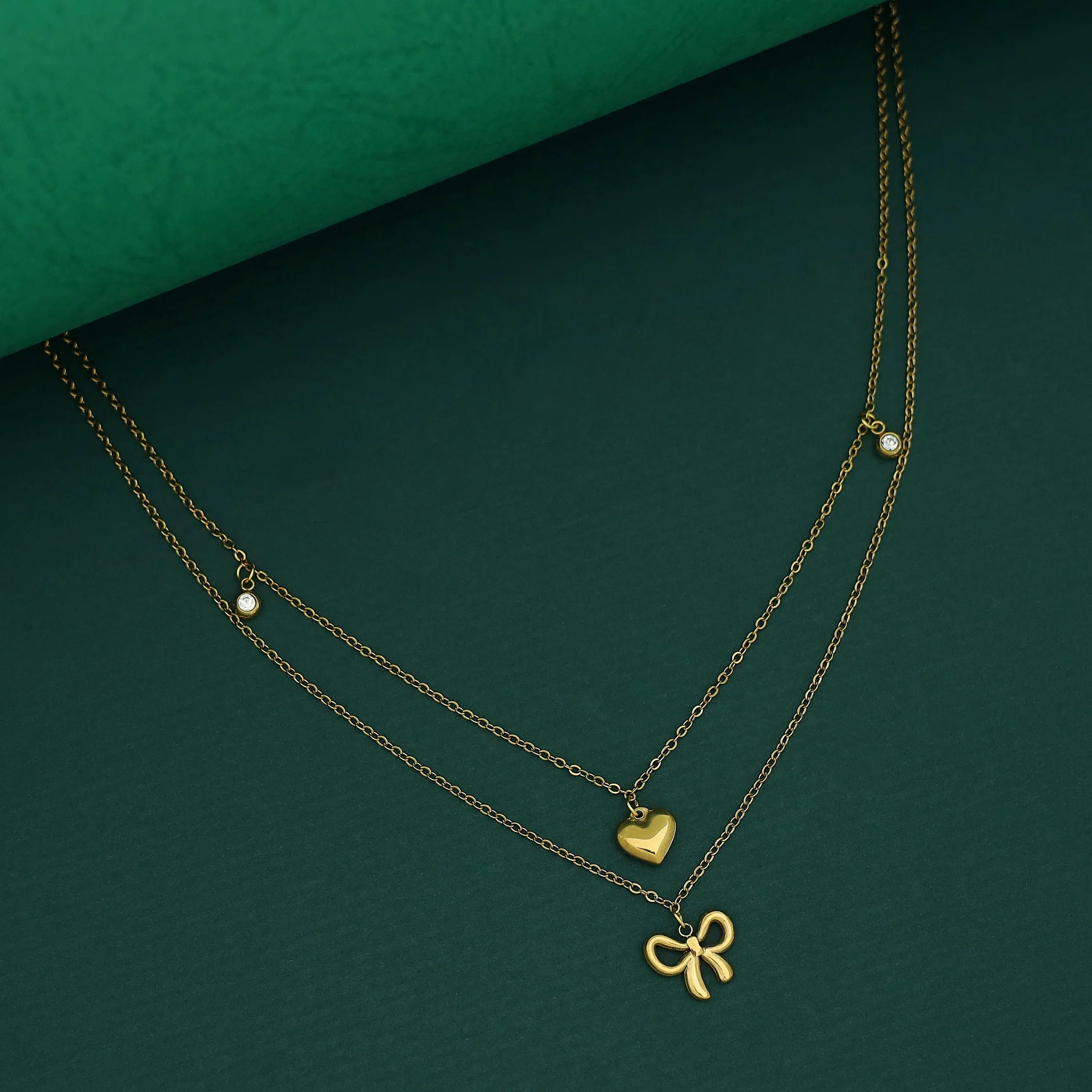 Amaya 2 Layer Heart & Bow Neckpiece - Image 3