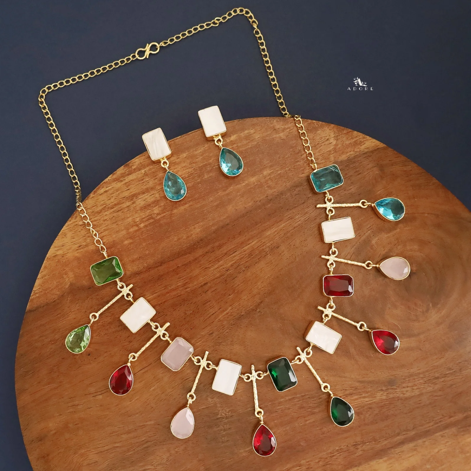 Amaya Golden MOP + Glossy Stone Neckpiece With Earring - Image 10