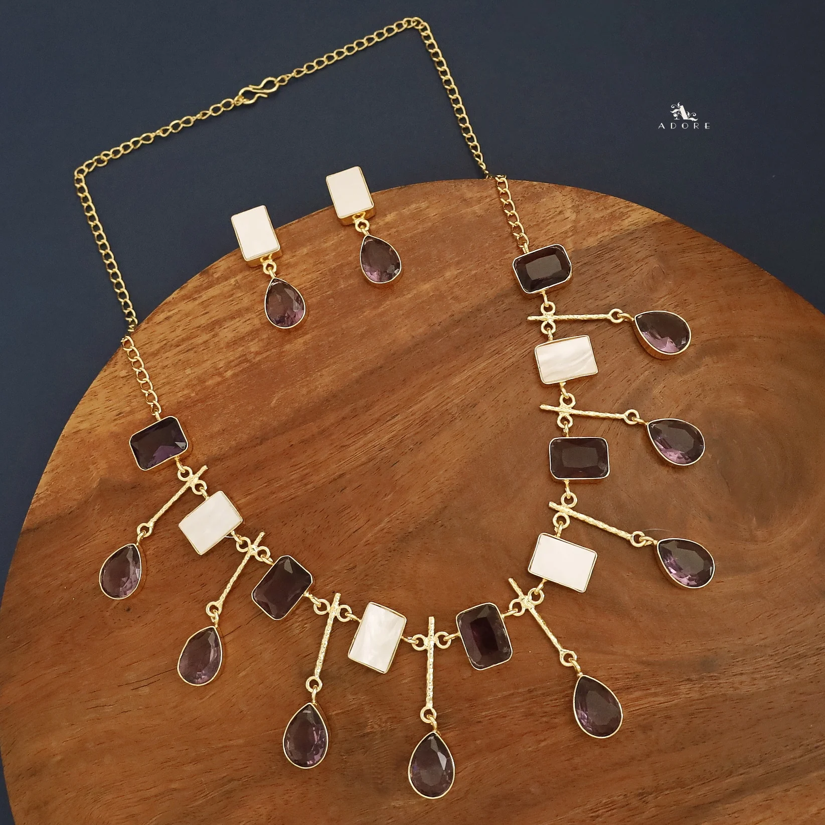 Amaya Golden MOP + Glossy Stone Neckpiece With Earring - Image 11