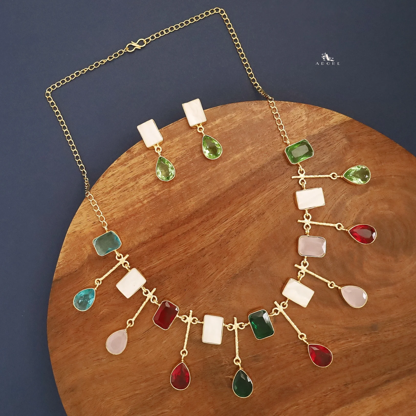 Amaya Golden MOP + Glossy Stone Neckpiece With Earring - Image 9