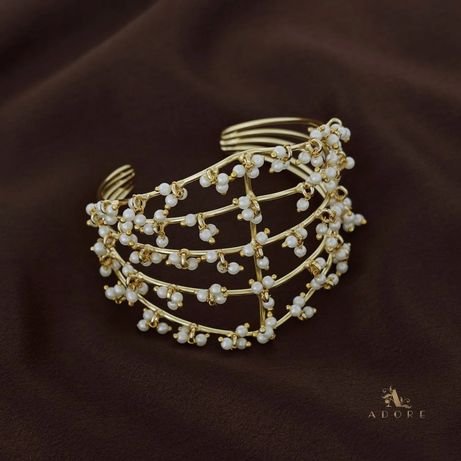 Lysander Five Layer Cluster Pearl Golden Bangle - Image 3
