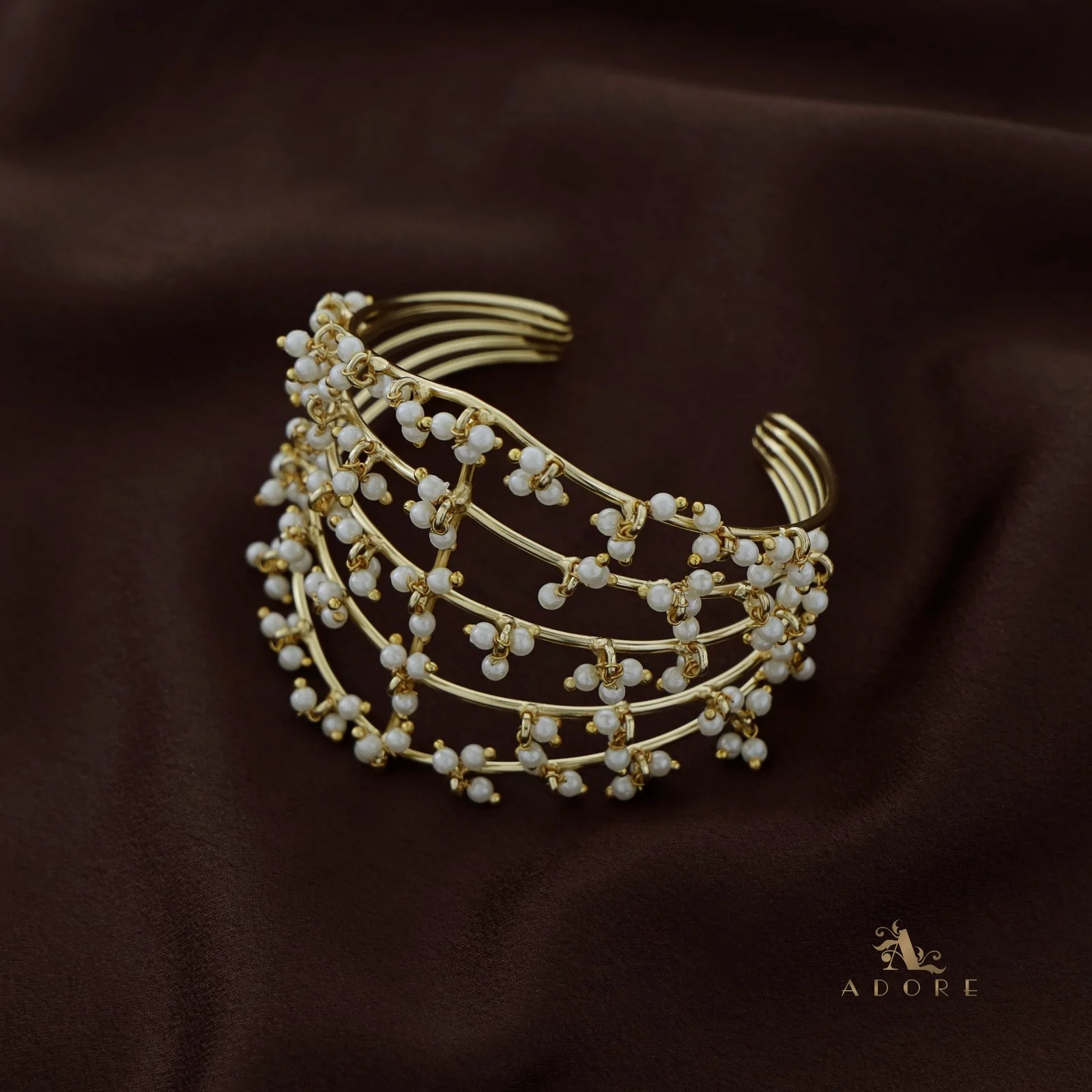 Lysander Five Layer Cluster Pearl Golden Bangle - Image 4