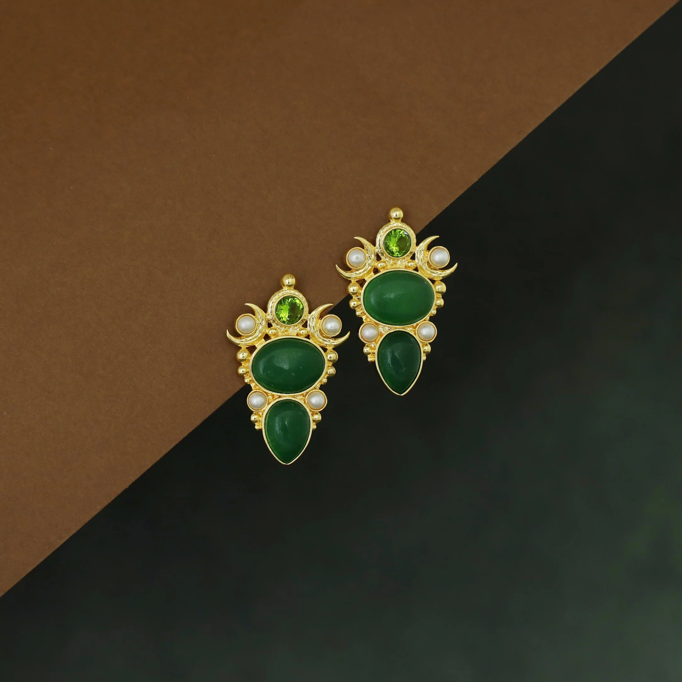 Amera Dual Natural Stone Glossy Pearl Earring - Image 2