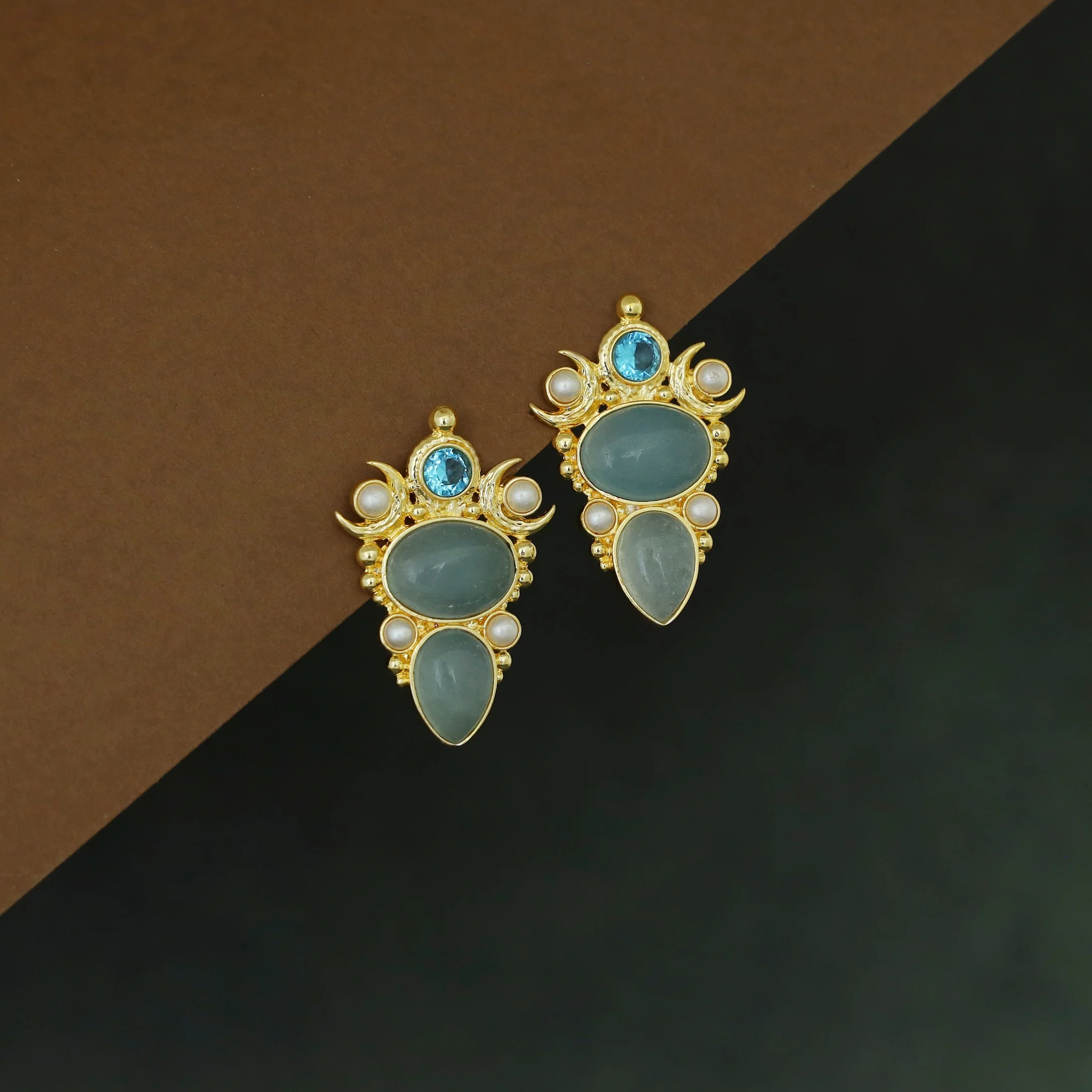 Amera Dual Natural Stone Glossy Pearl Earring - Image 3