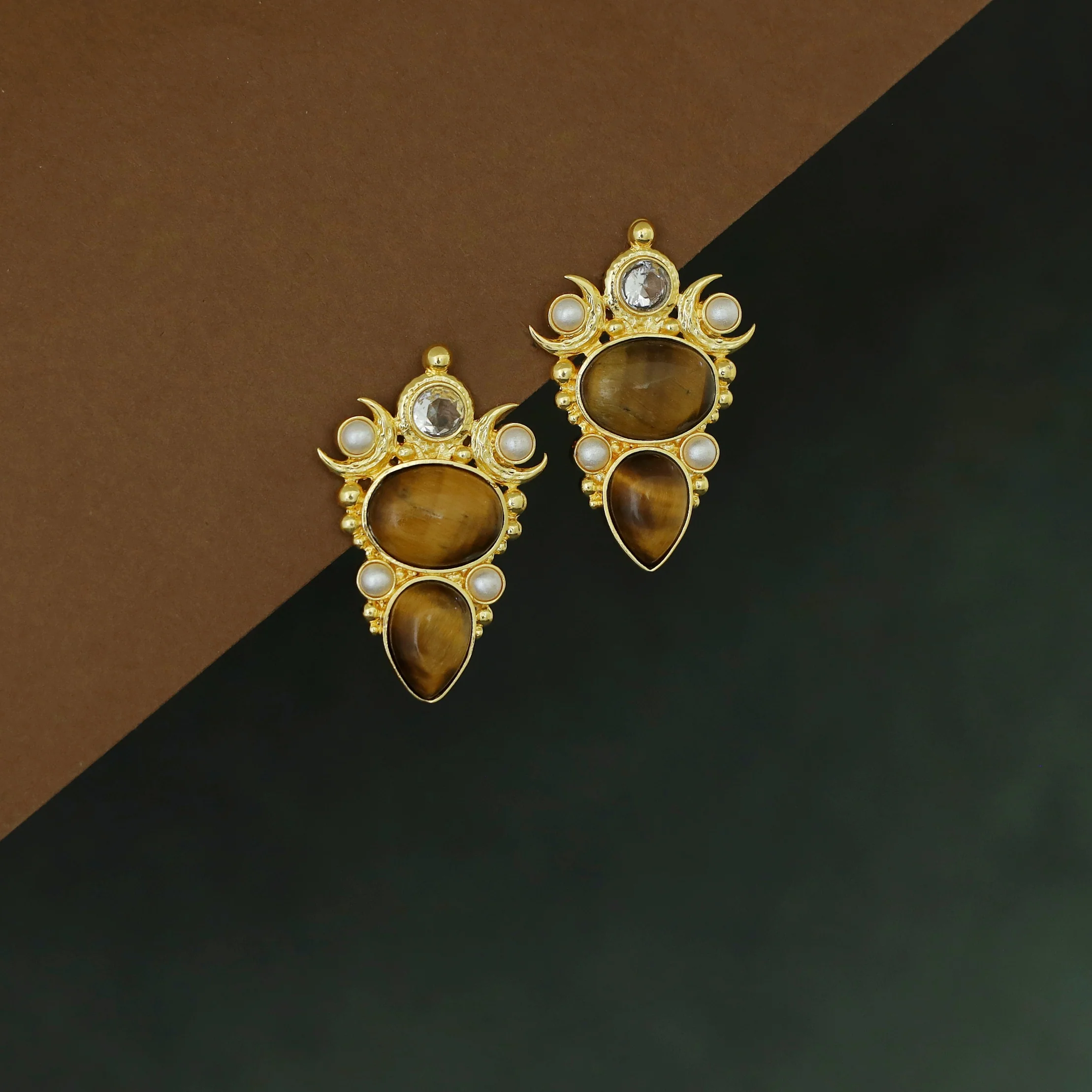 Amera Dual Natural Stone Glossy Pearl Earring - Image 5
