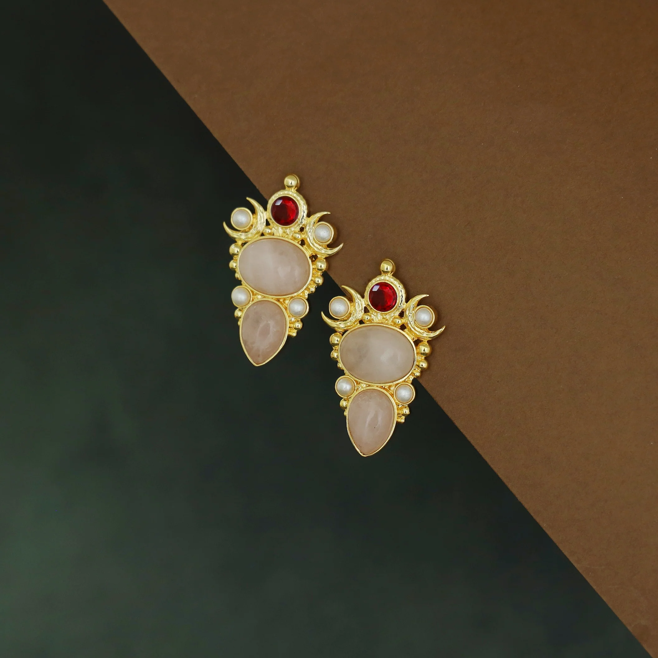Amera Dual Natural Stone Glossy Pearl Earring - Image 6