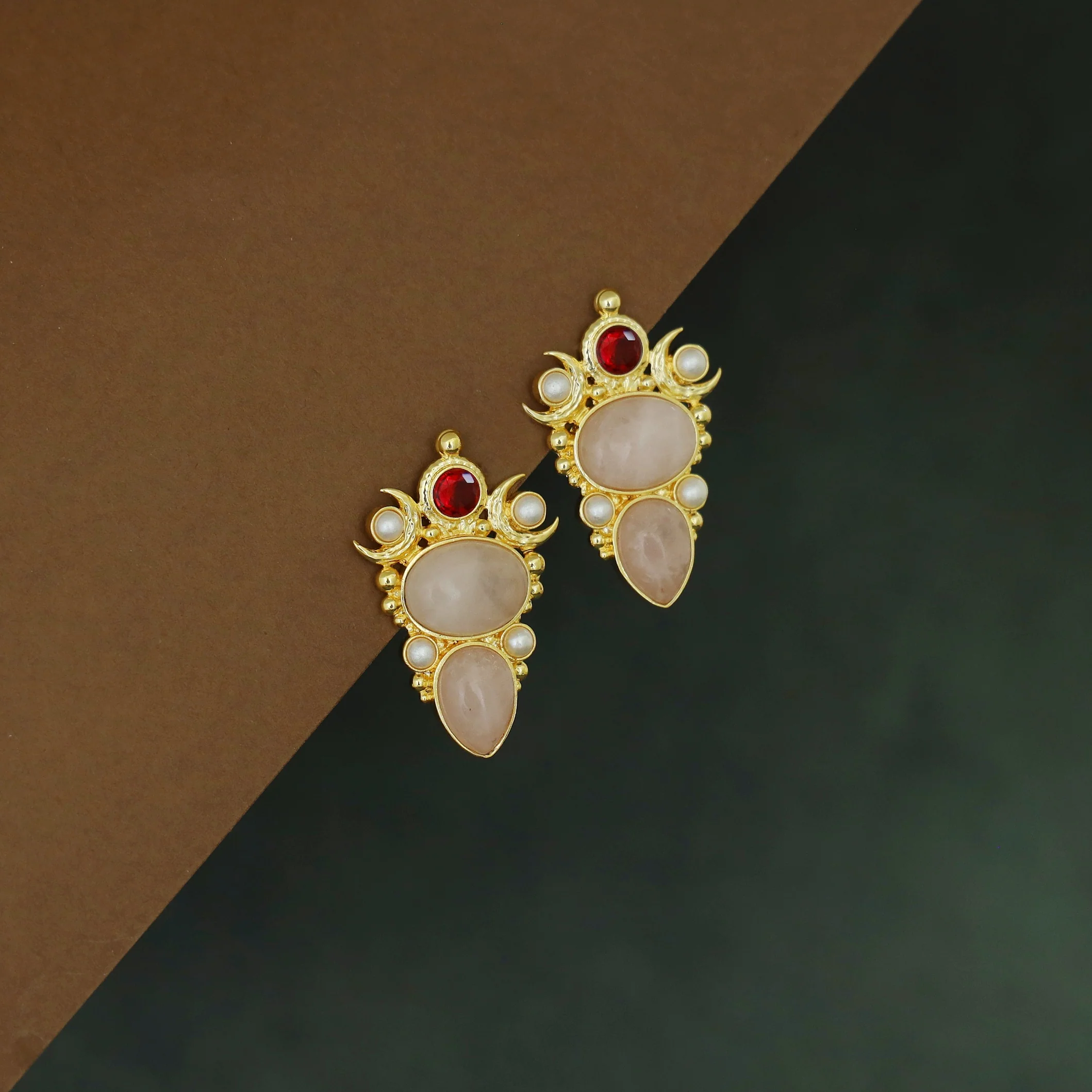 Amera Dual Natural Stone Glossy Pearl Earring - Image 7