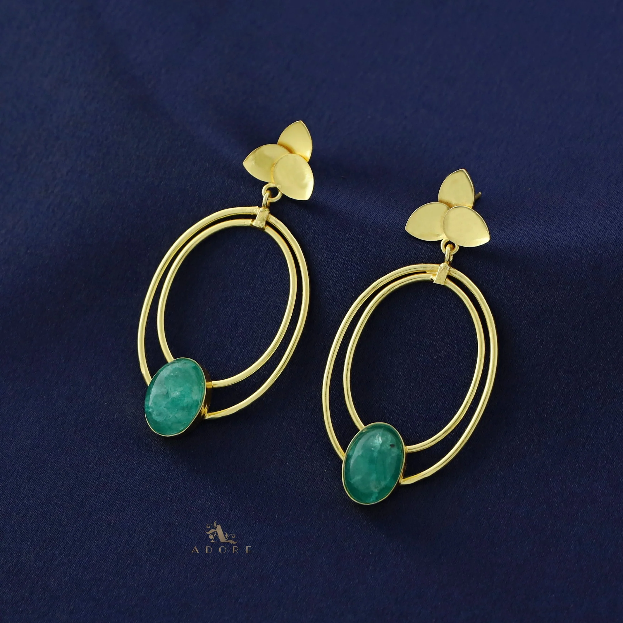 Ameya Tri Leaf Dual Oval Glossy Earring - Image 2